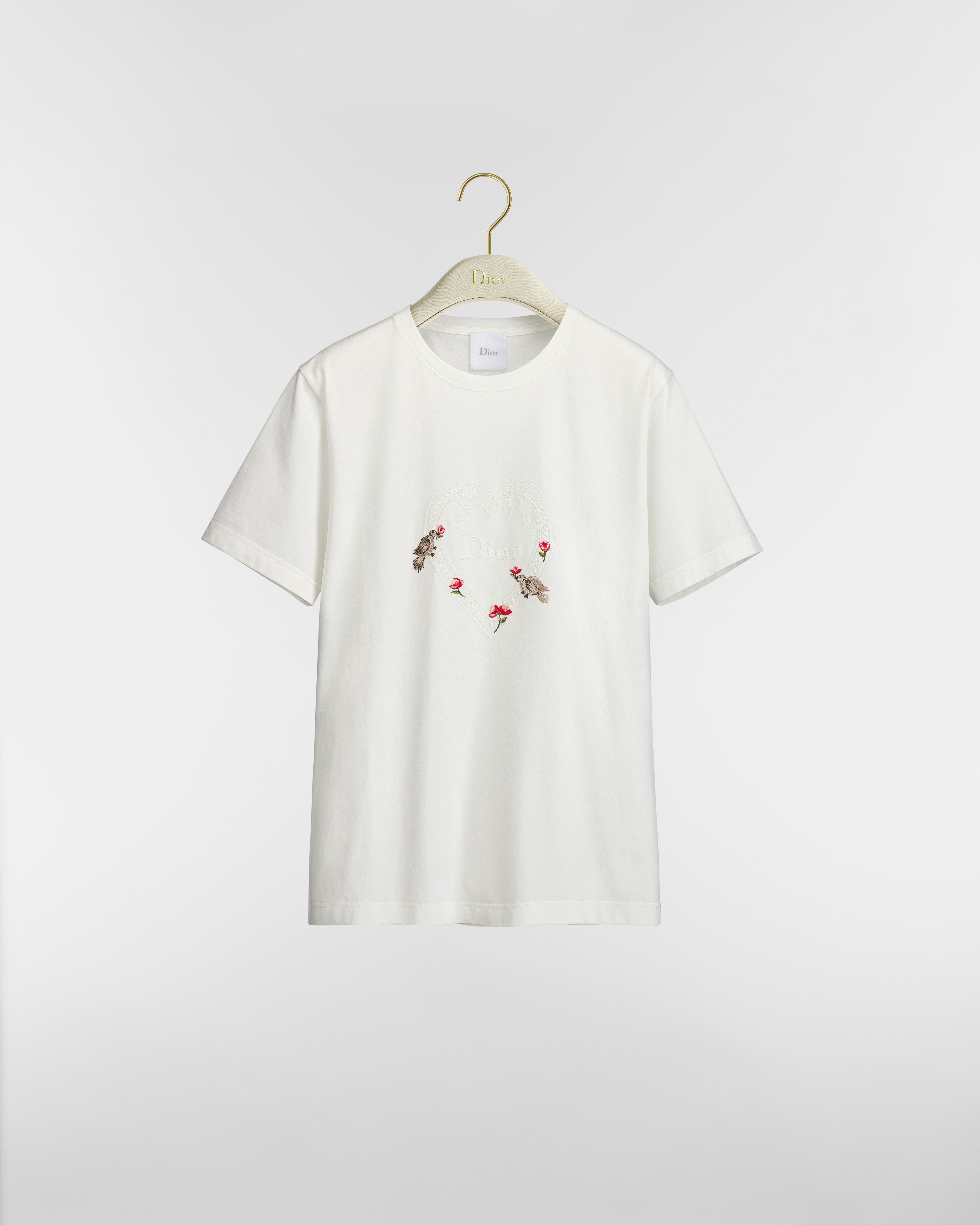 Figurbetontes Dioramour T-Shirt Baumwolljersey in Weiß mit Doves & Roses Motiv in mehreren Farben E01