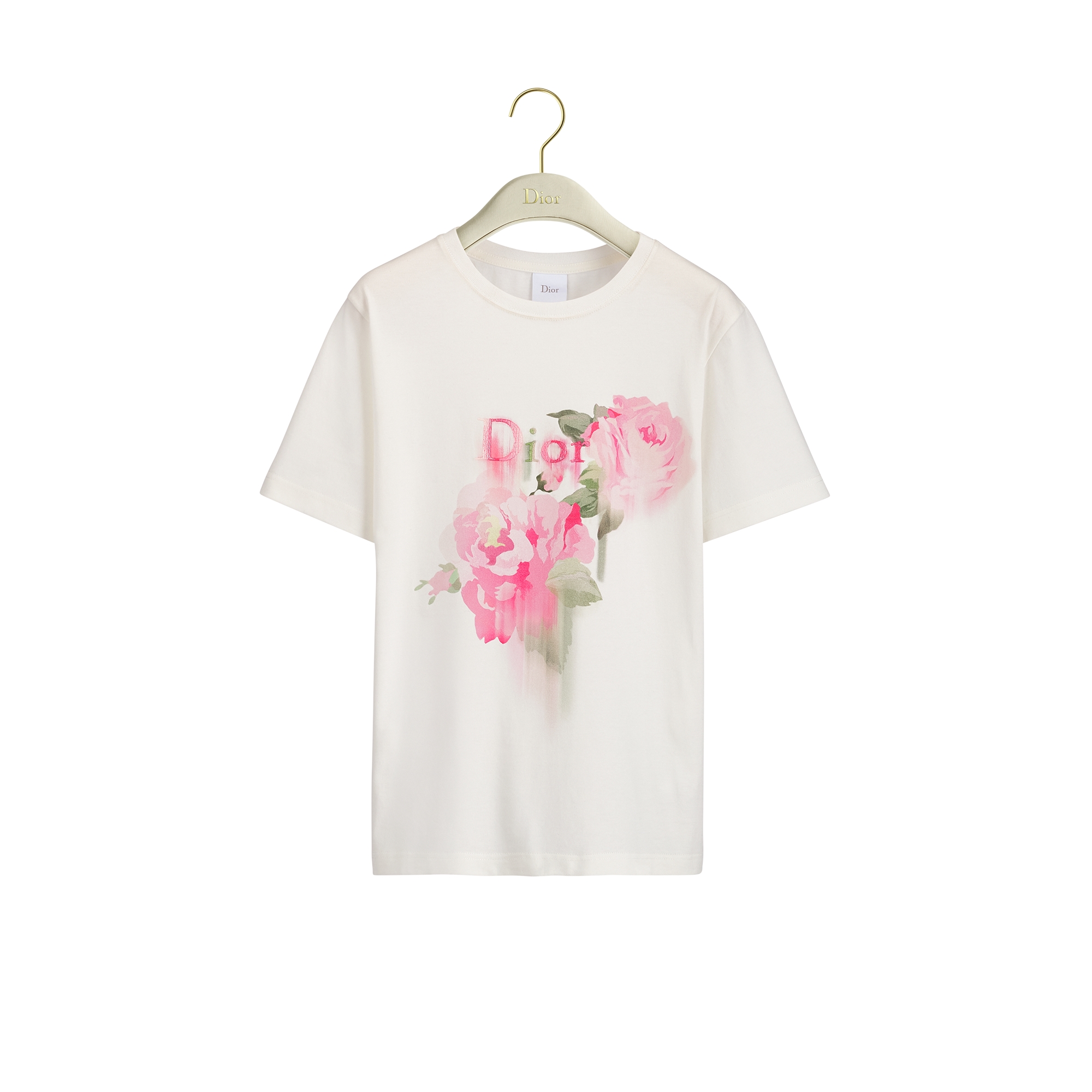 Fitted T-Shirt White Cotton Jersey with Multicolor Dior Painted