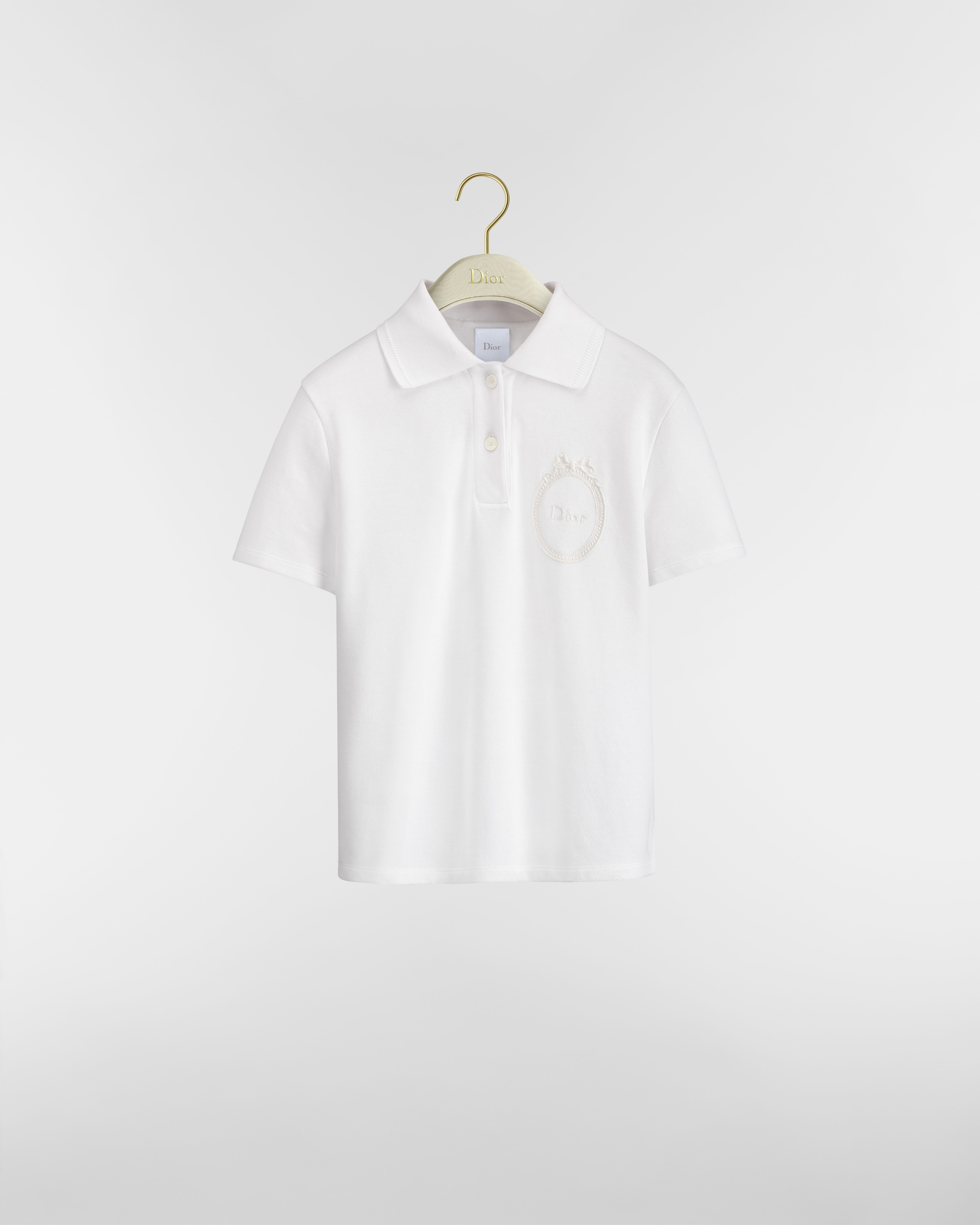 Polo brodé Dior Médaillon Coton mélangé piqué blanc E01