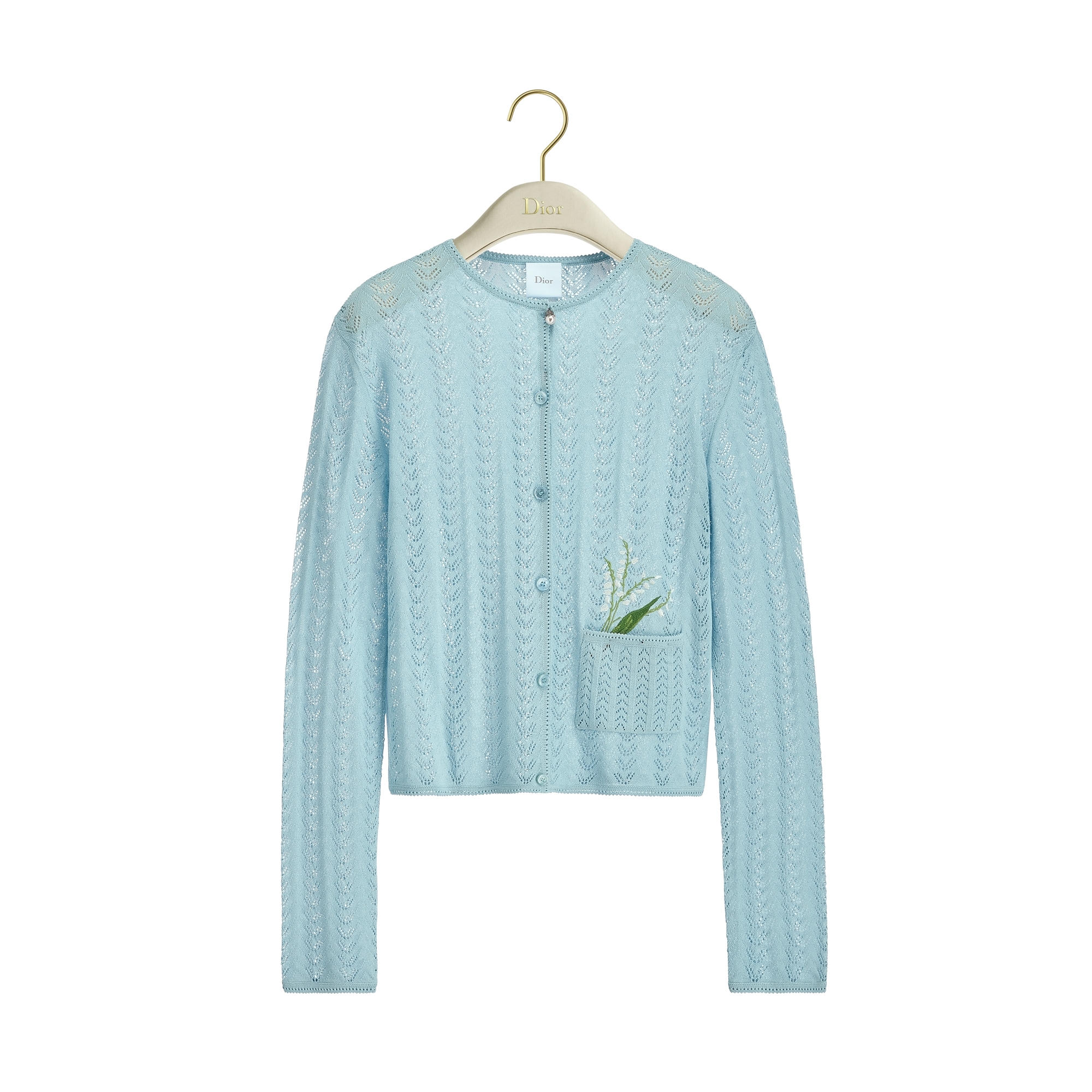 Fitted Cardigan Blue Cotton-Blend Crochet E01