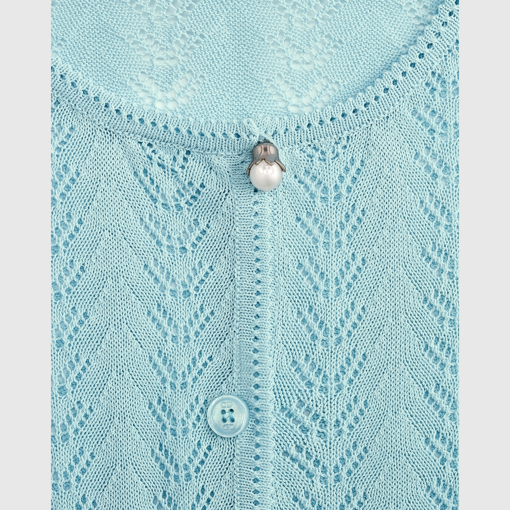 Fitted Cardigan Blue Cotton-Blend Crochet E09
