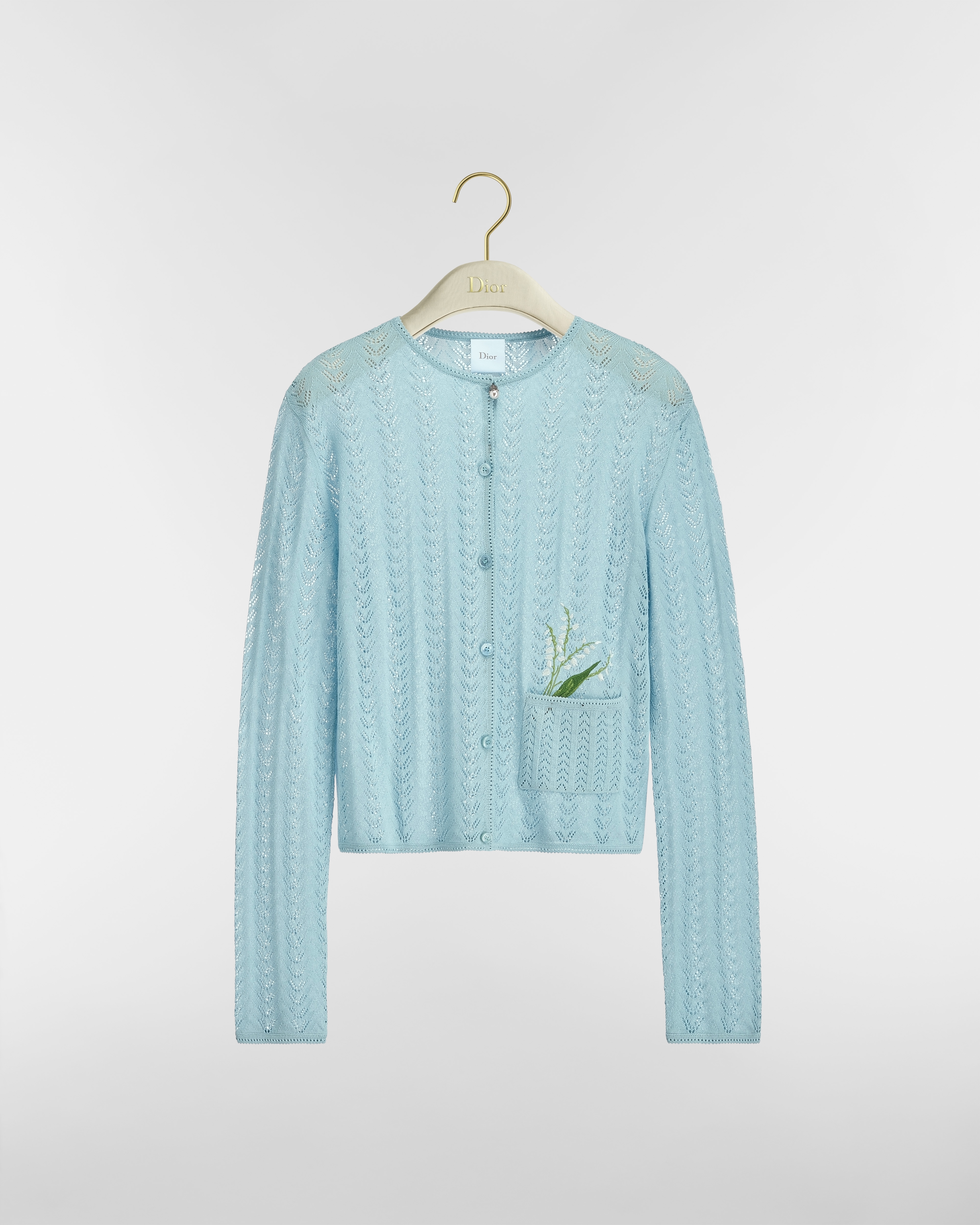 稱身開襟衫 藍色棉混紡鉤針編織 E01