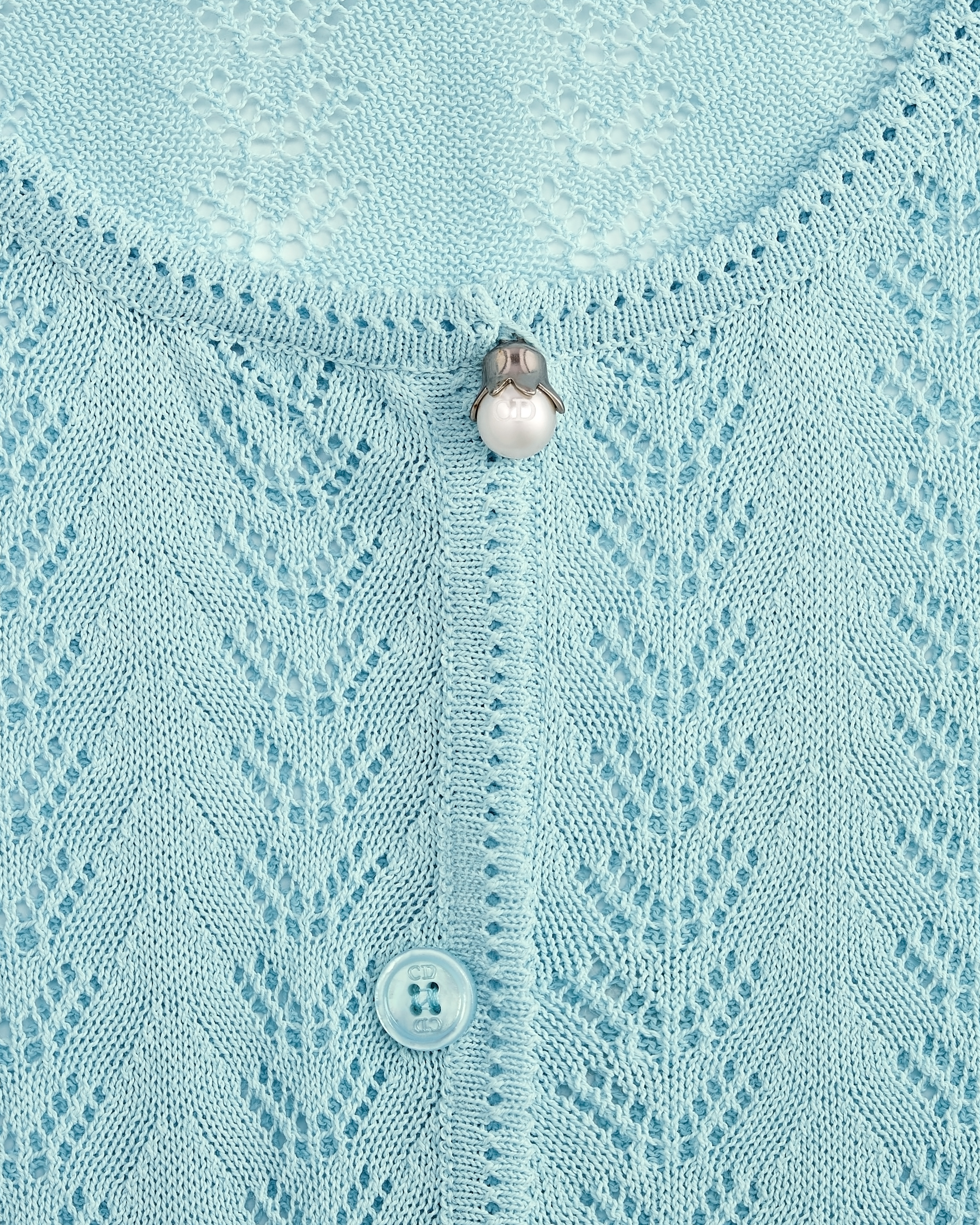 Taillierter Cardigan Häkelware aus Baumwollmischung in Blau E09