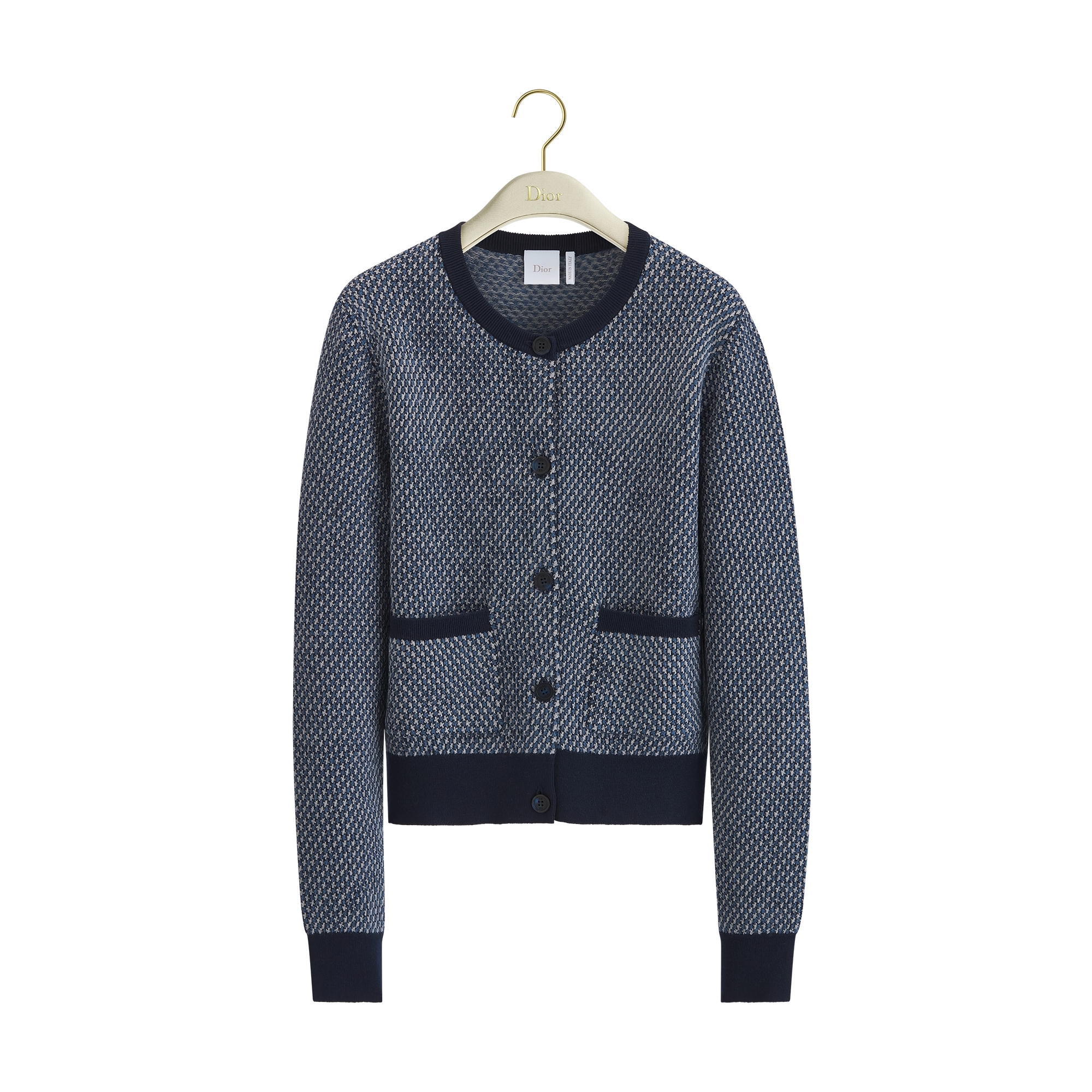 Cardigan Navy Blue and White Wool Jacquard | DIOR