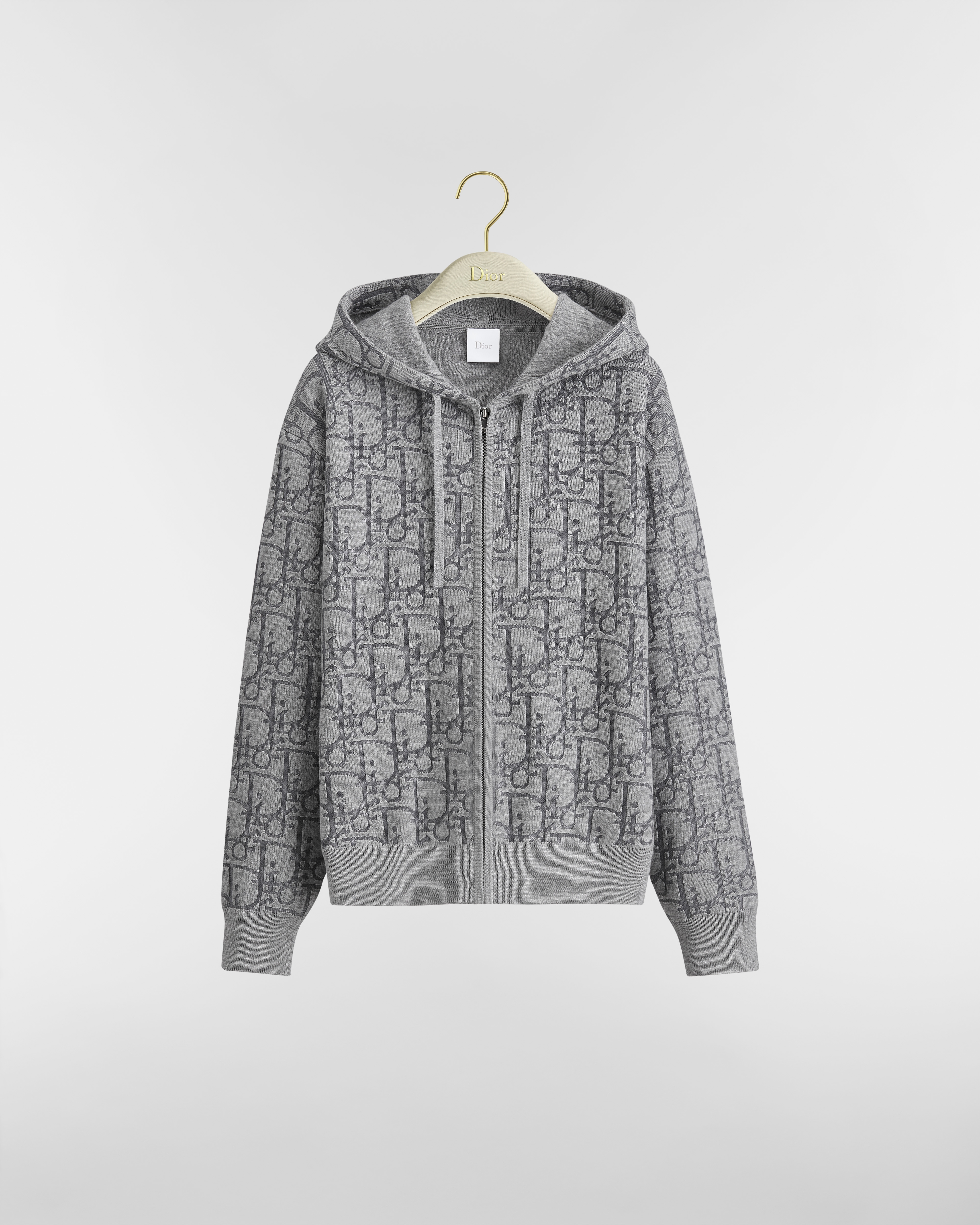 フード付き ジップカーディガン ディオール オブリーク ウールブレンド ジャカード E01