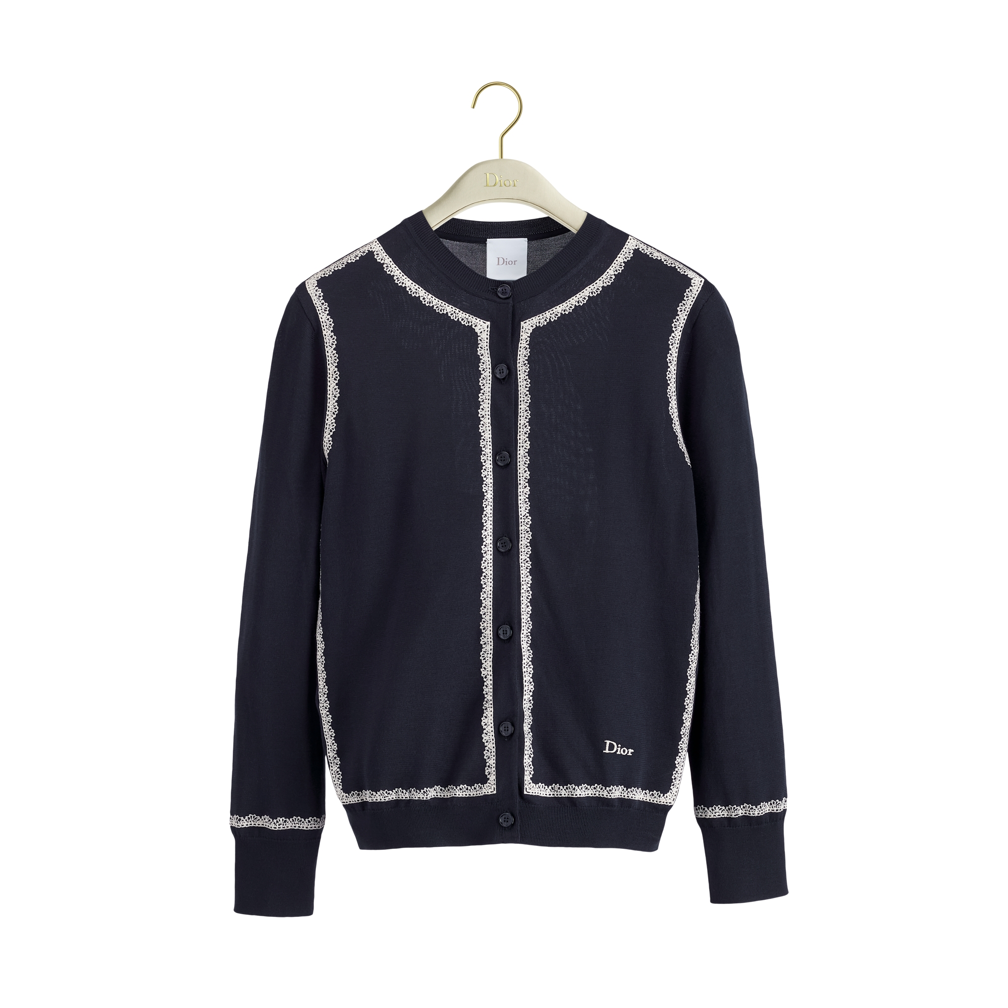  Navy Blue Silk Knit and White Lace