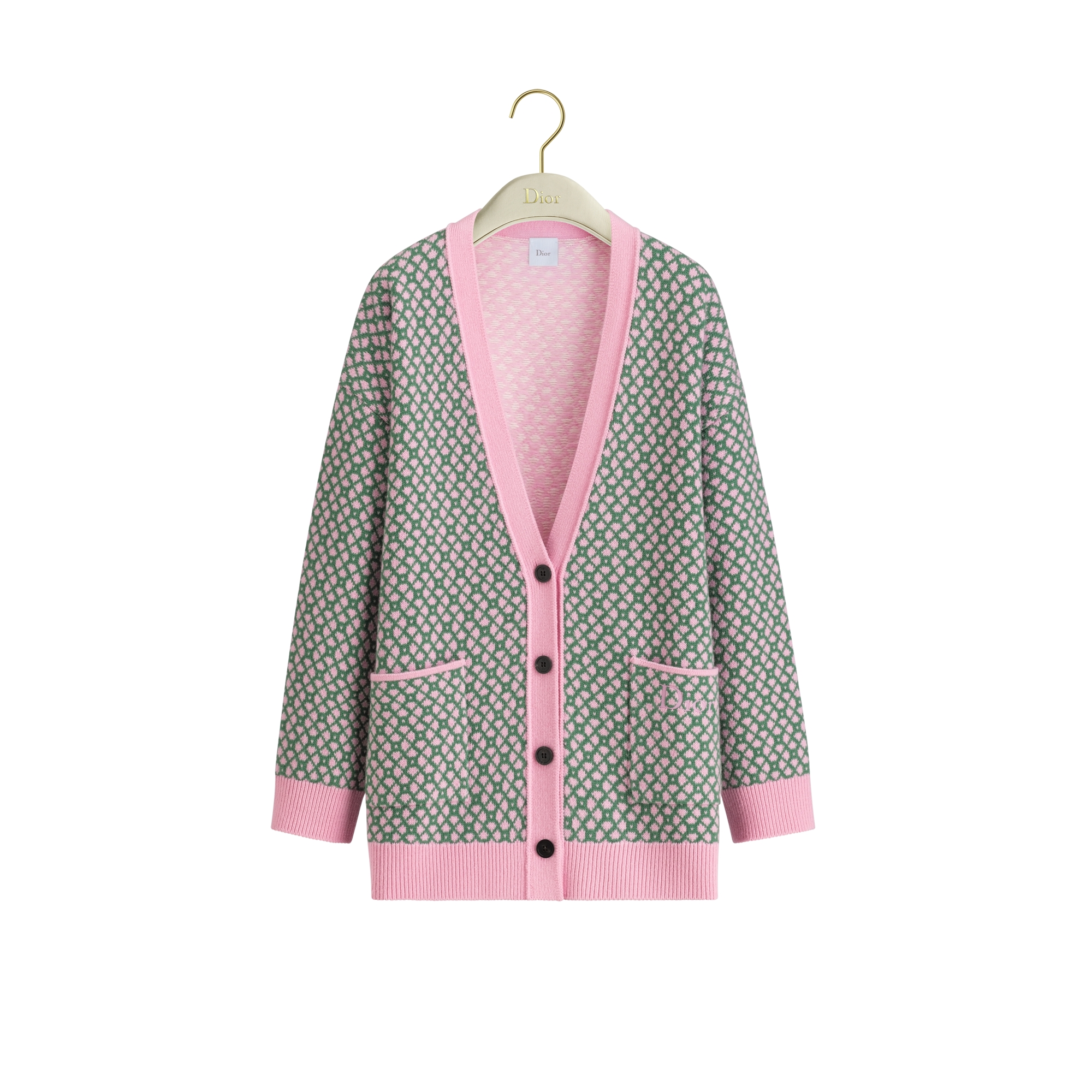 Oversized Cardigan Wool-Cashmere Jacquard with Pink and Green