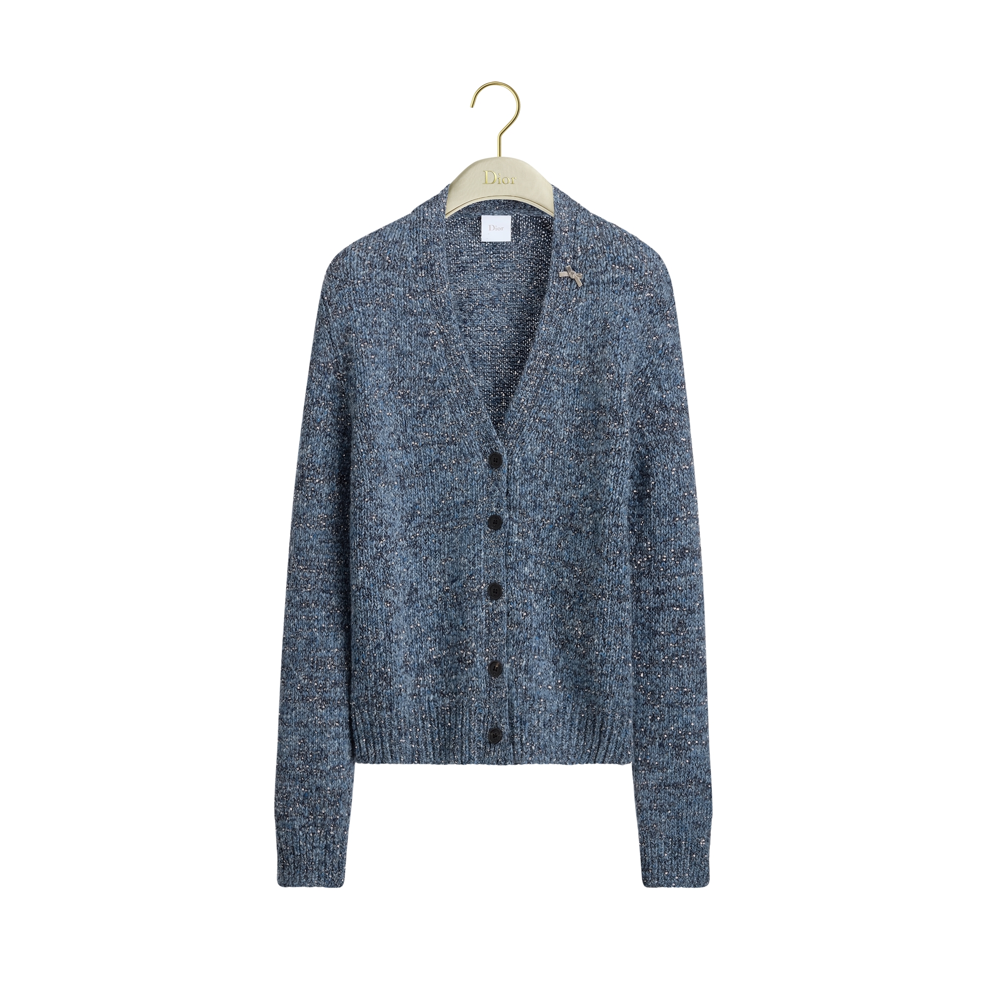 Christian Dior ダークブルー ニットカーディガン Cardigan Blue Cashmere-Blend Knit Embroidered with Multicolor