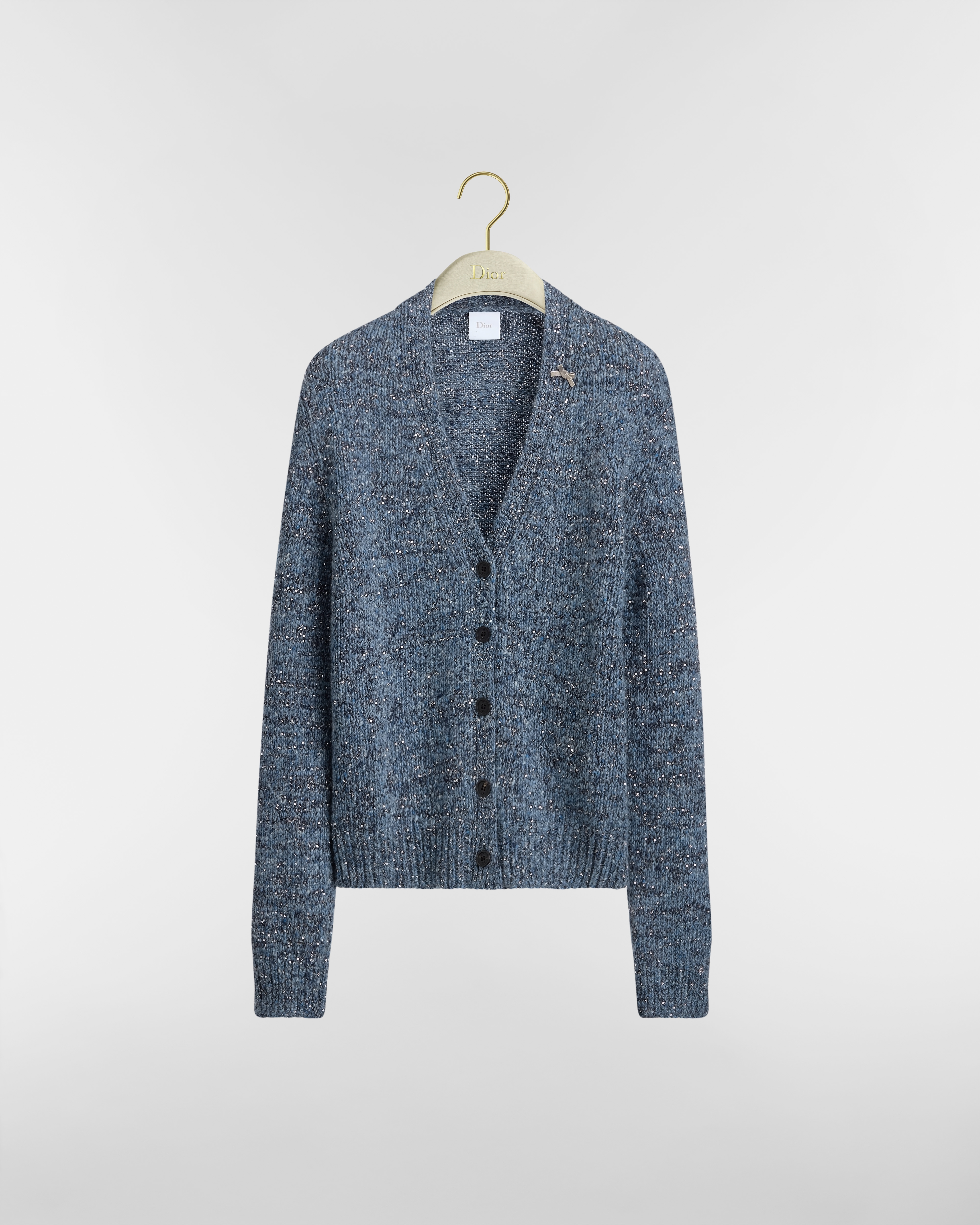 Vest Gebreid van een blauwe kasjmierblend geborduurd met veelkleurige pailletten E01