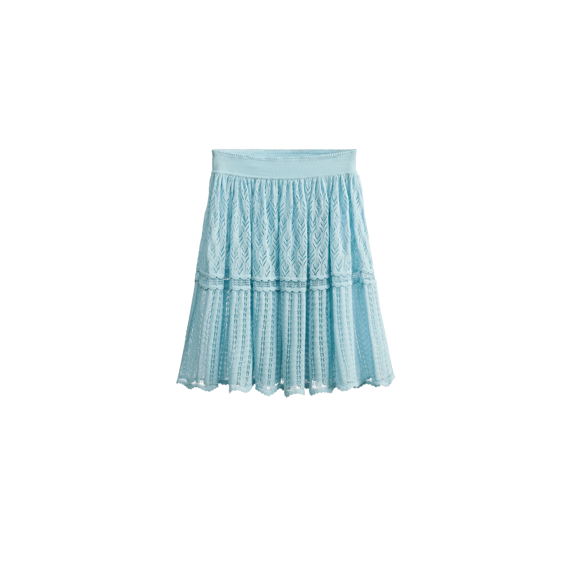 Flared Miniskirt Blue Cotton-Blend Crochet E01