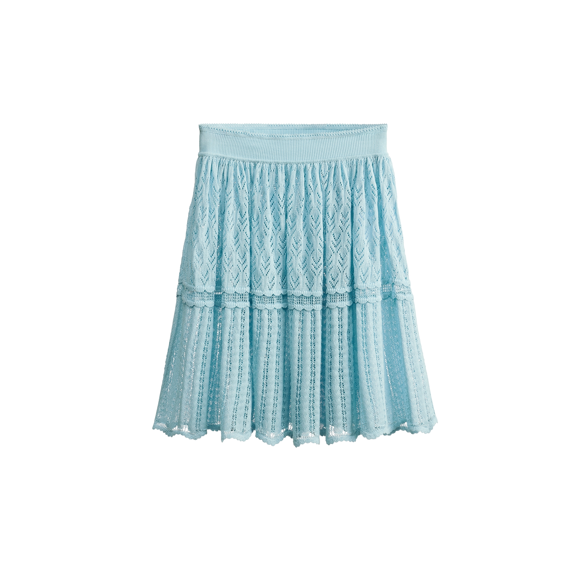 Flared Miniskirt Blue Cotton-Blend Crochet E01