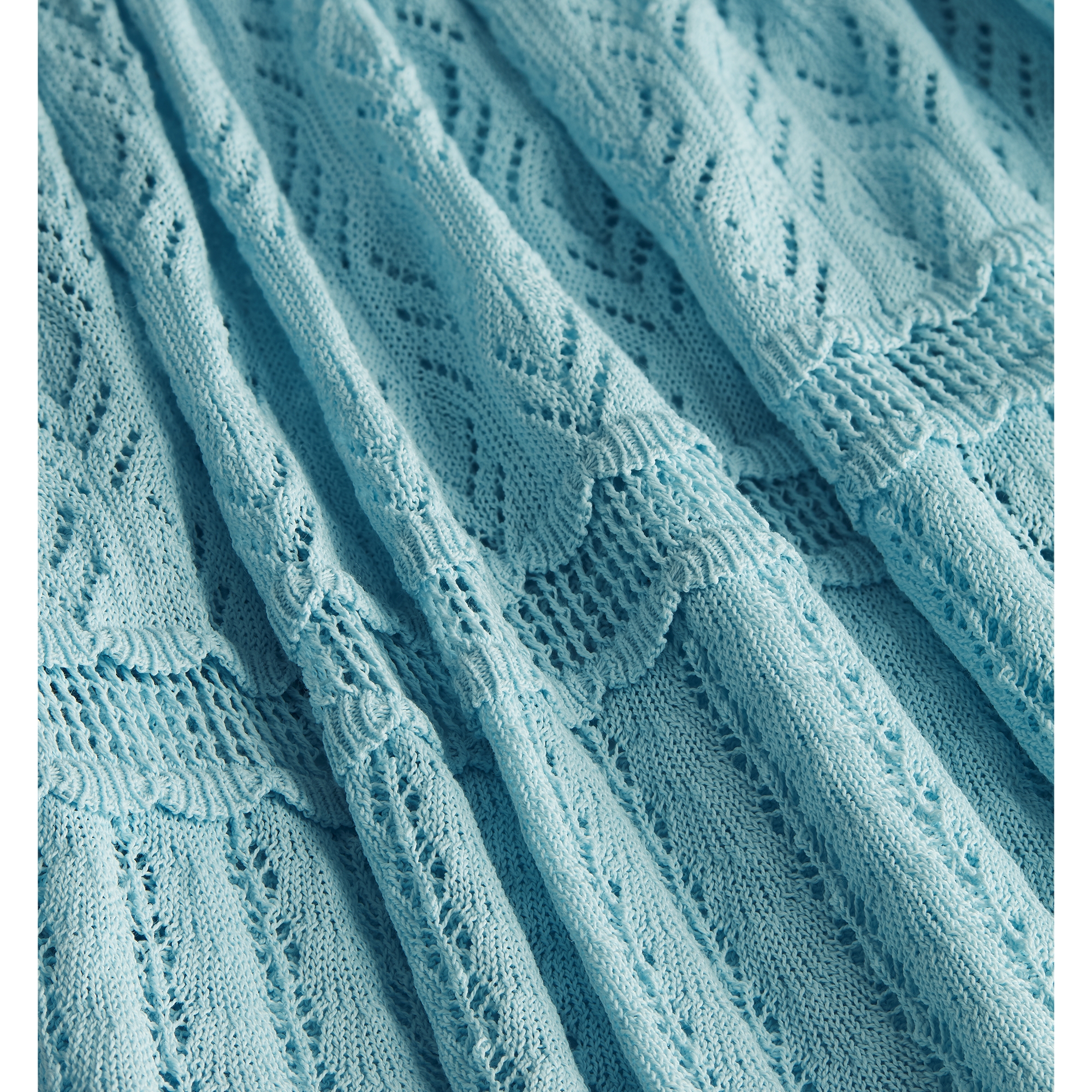 Flared Miniskirt Blue Cotton-Blend Crochet E09