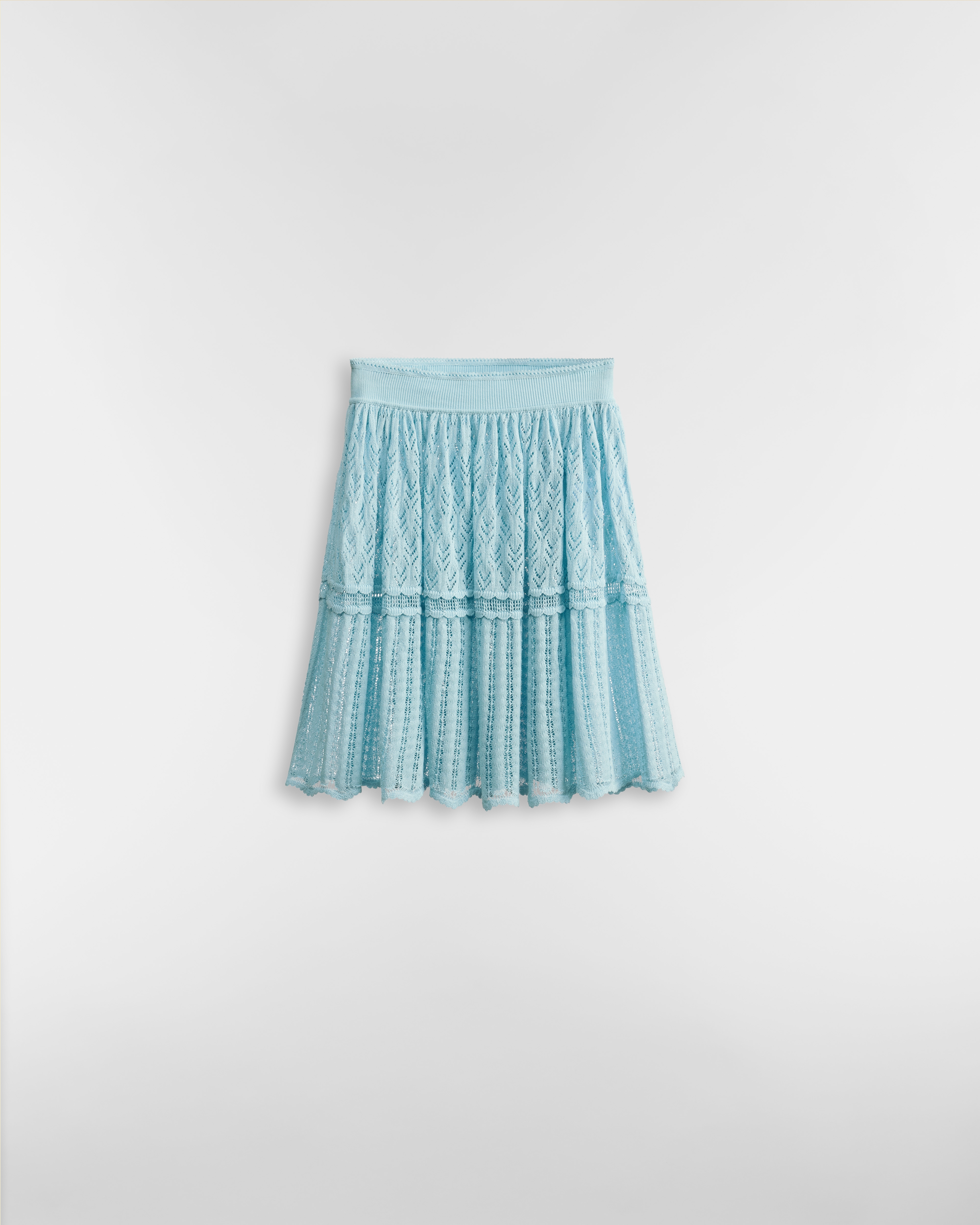 플레어 미니스커트 블루 코튼 블렌드 크로셰 E01