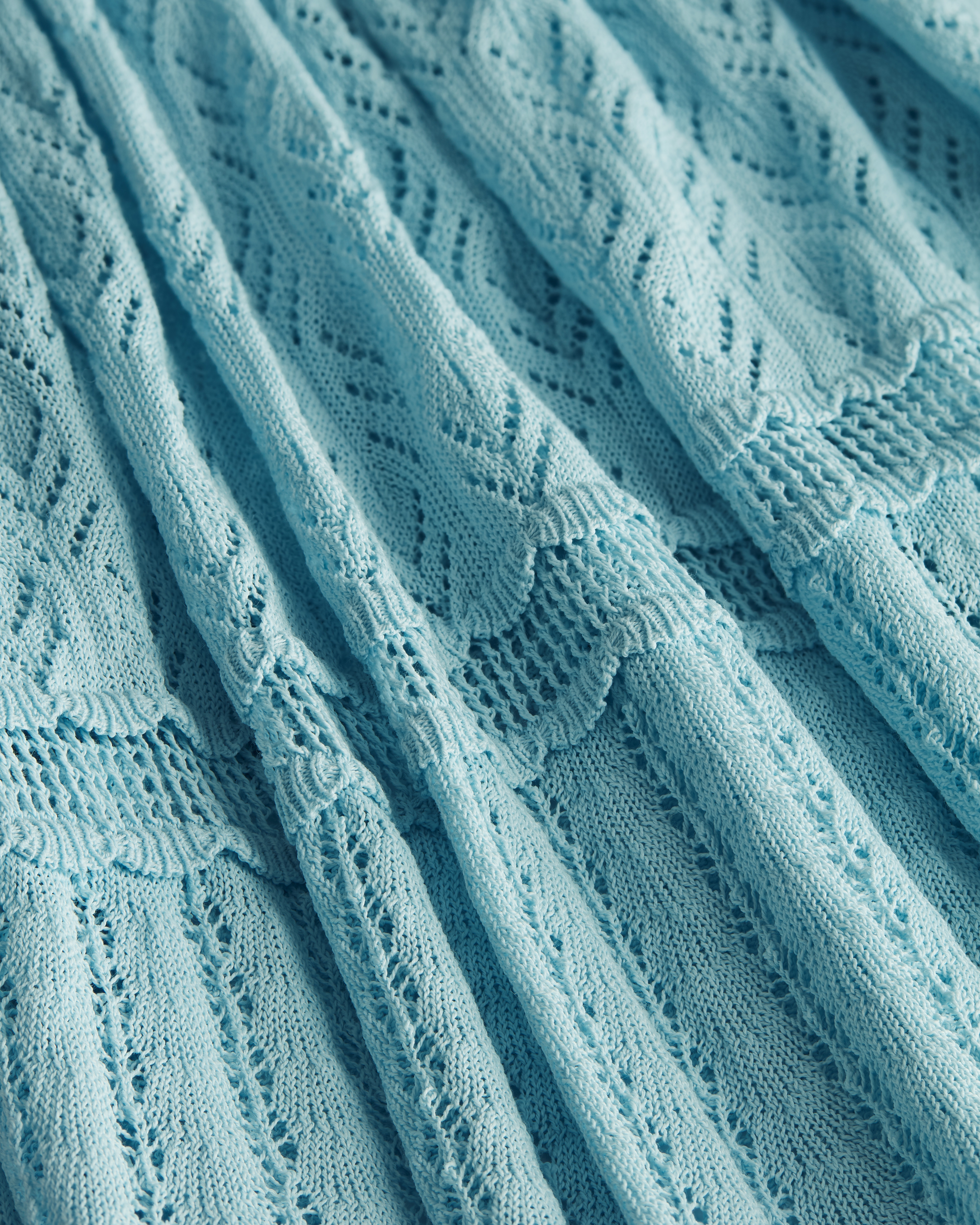 Flared Miniskirt Blue Cotton-Blend Crochet E09