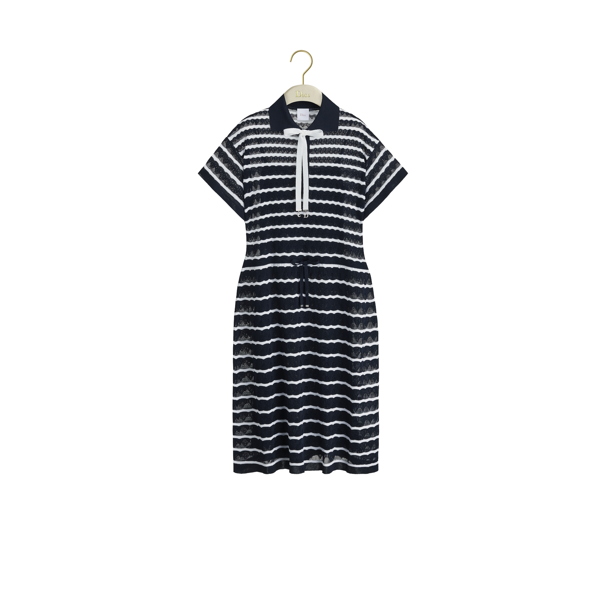 Dior Marinière Dress Navy Blue and White Wool-Blend Lace | DIOR