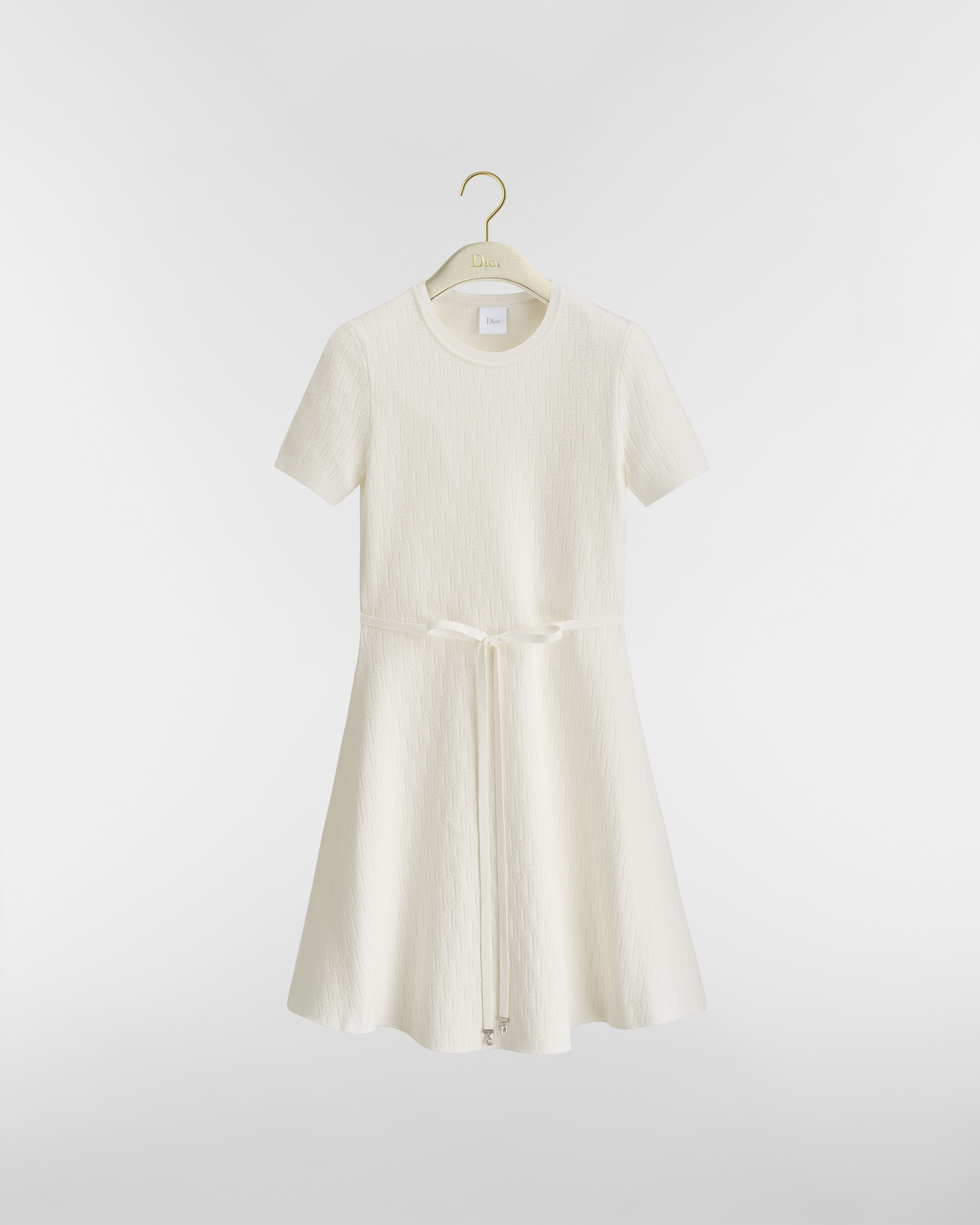 Short Belted Dress Ecru Dior Oblique Technical Jacquard E01