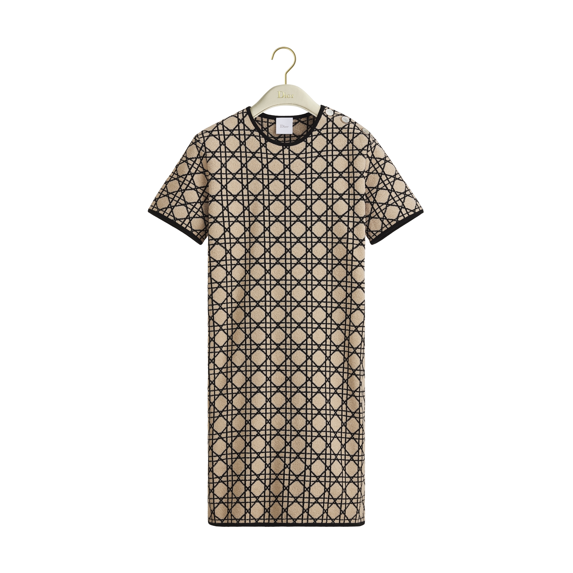 Short Macrocannage Dress Beige and Black Tweed E01