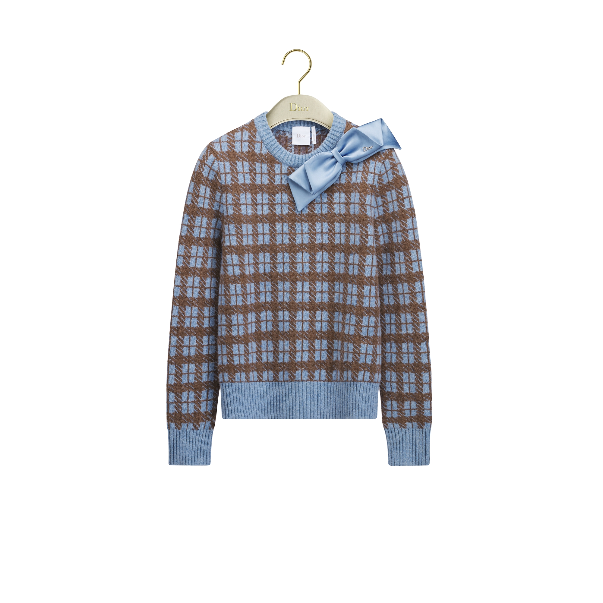 Cropped Sweater Blue and Brown Check'n'Dior Wool Knit E01