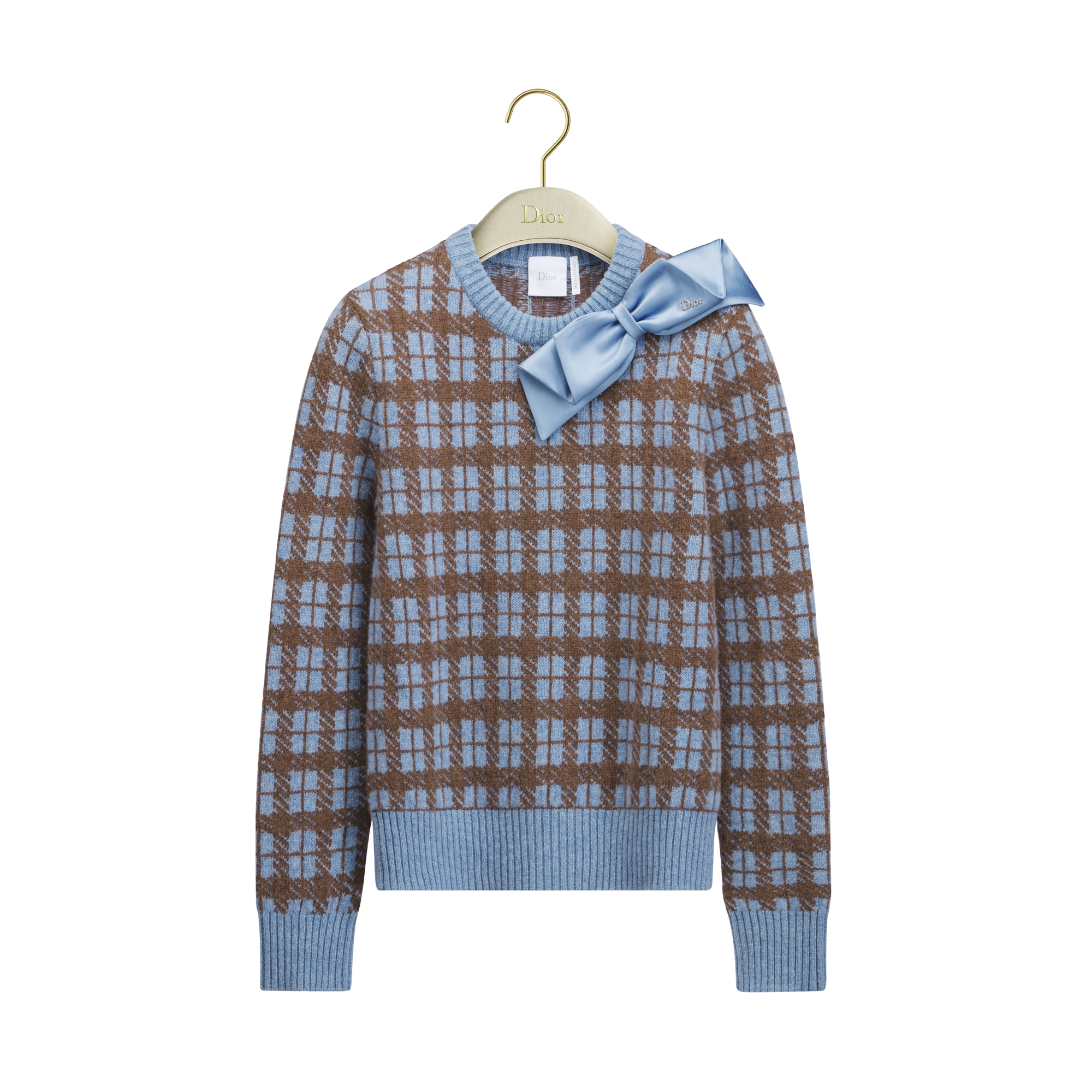 Cropped Sweater Blue and Brown Check'n'Dior Wool Knit | DIOR