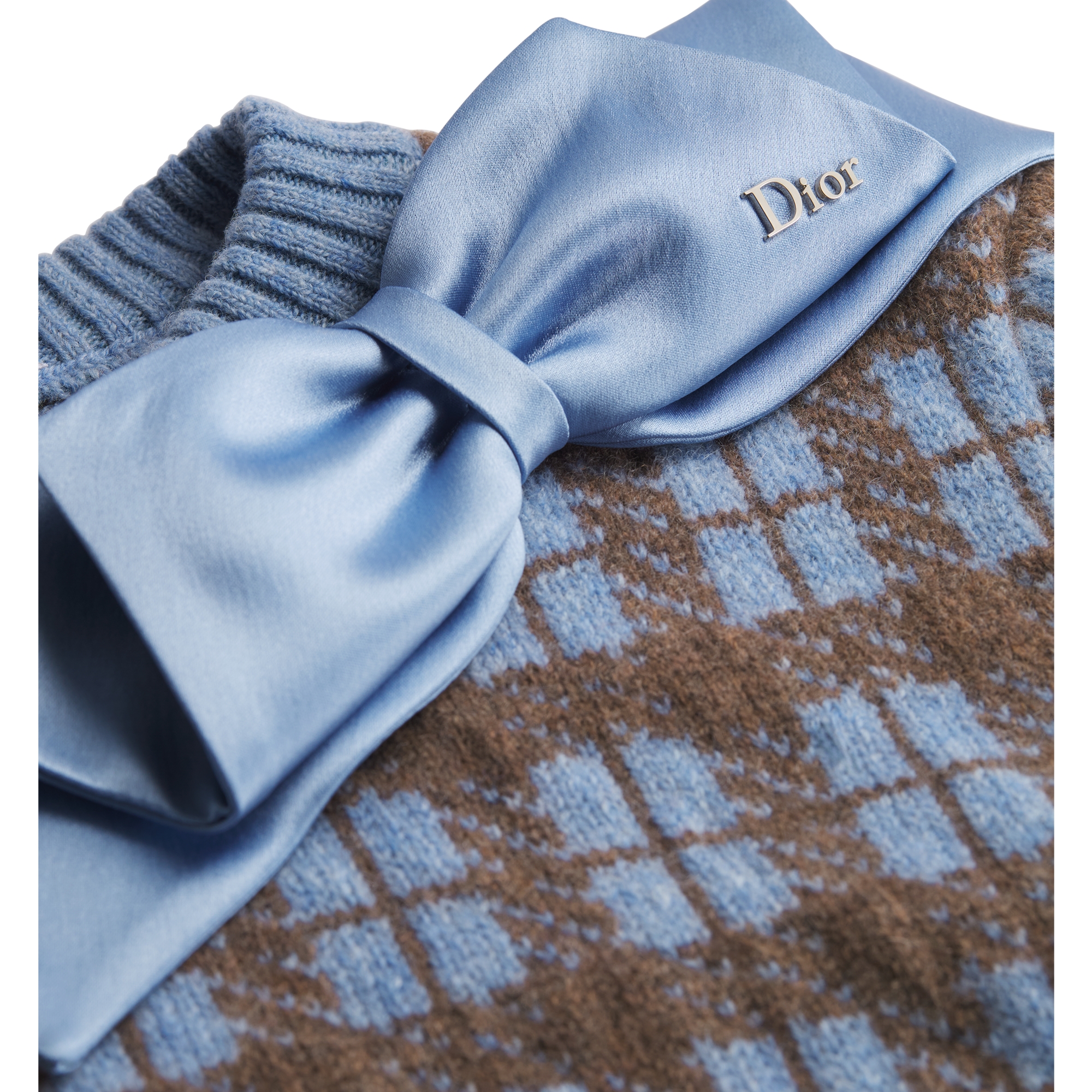 Cropped Sweater Blue and Brown Check'n'Dior Wool Knit E09