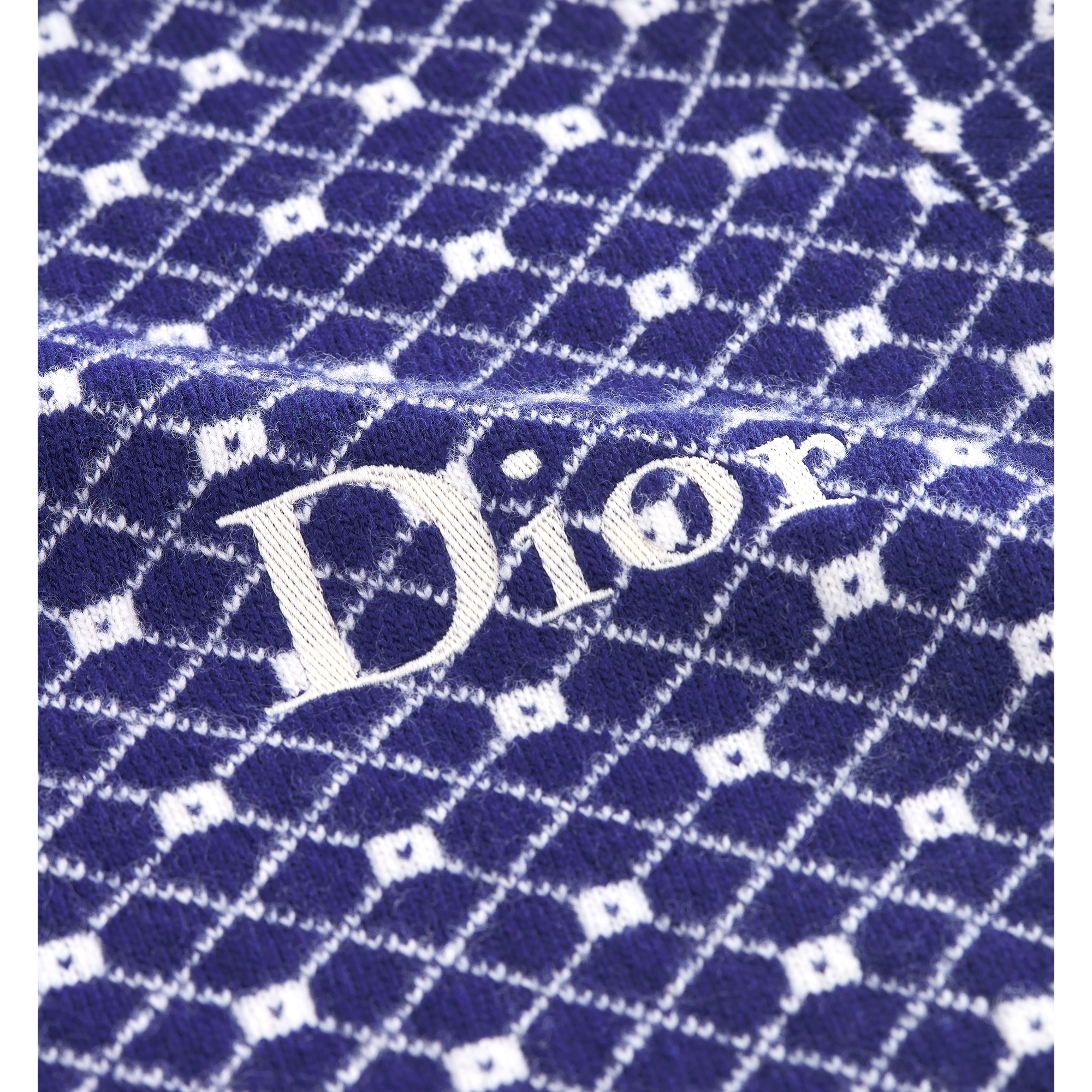 Short-Sleeved Sweater Wool Blend Jacquard with Navy Blue and White Motif E09