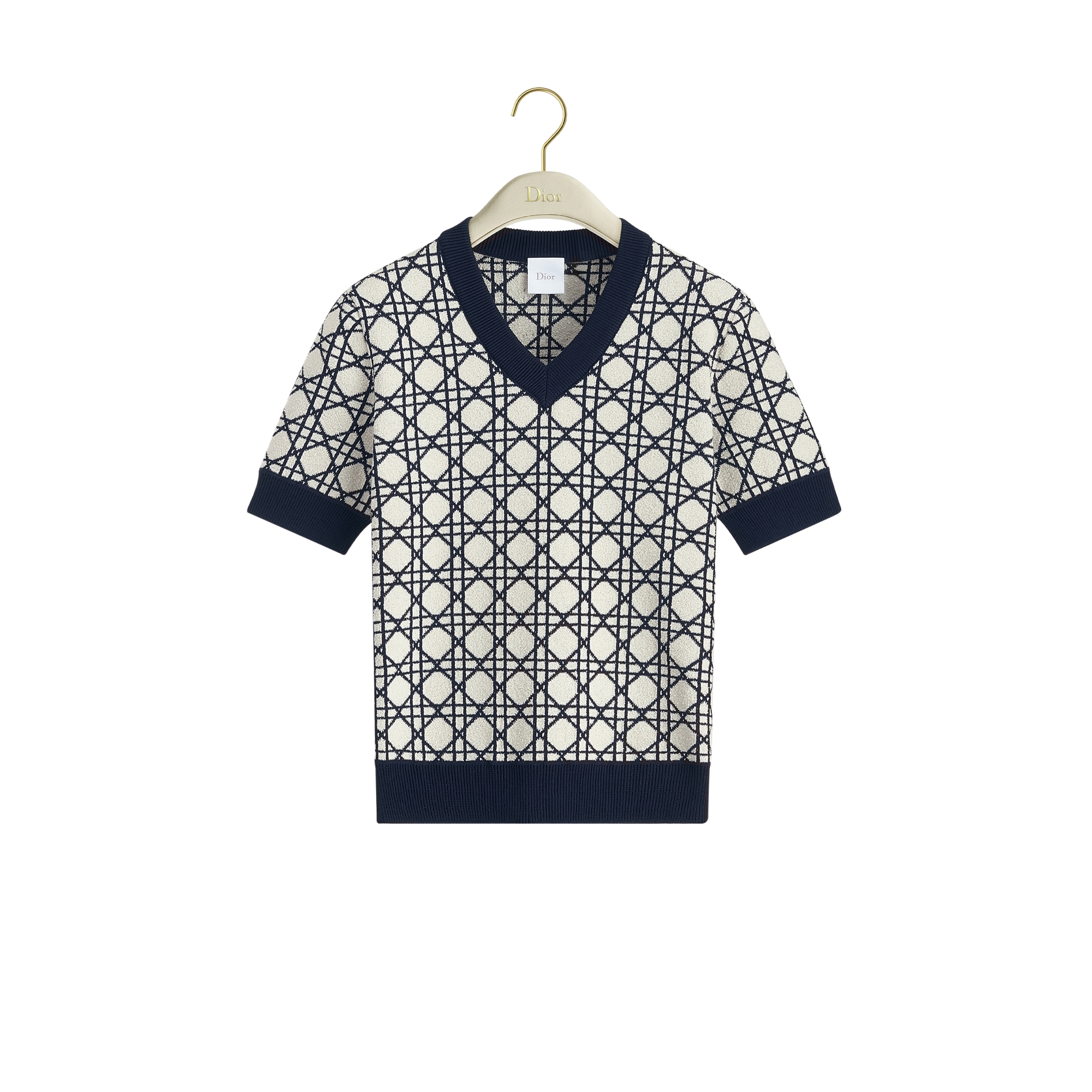 Macrocannage Short-Sleeved Sweater Navy Blue and White Tweed | DIOR