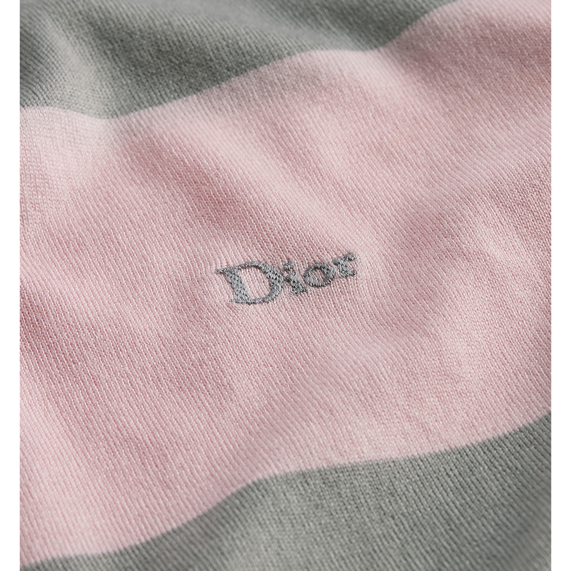 Dior Marinière Long-Sleeved Polo Shirt Gray and Pink Cotton Knit E09