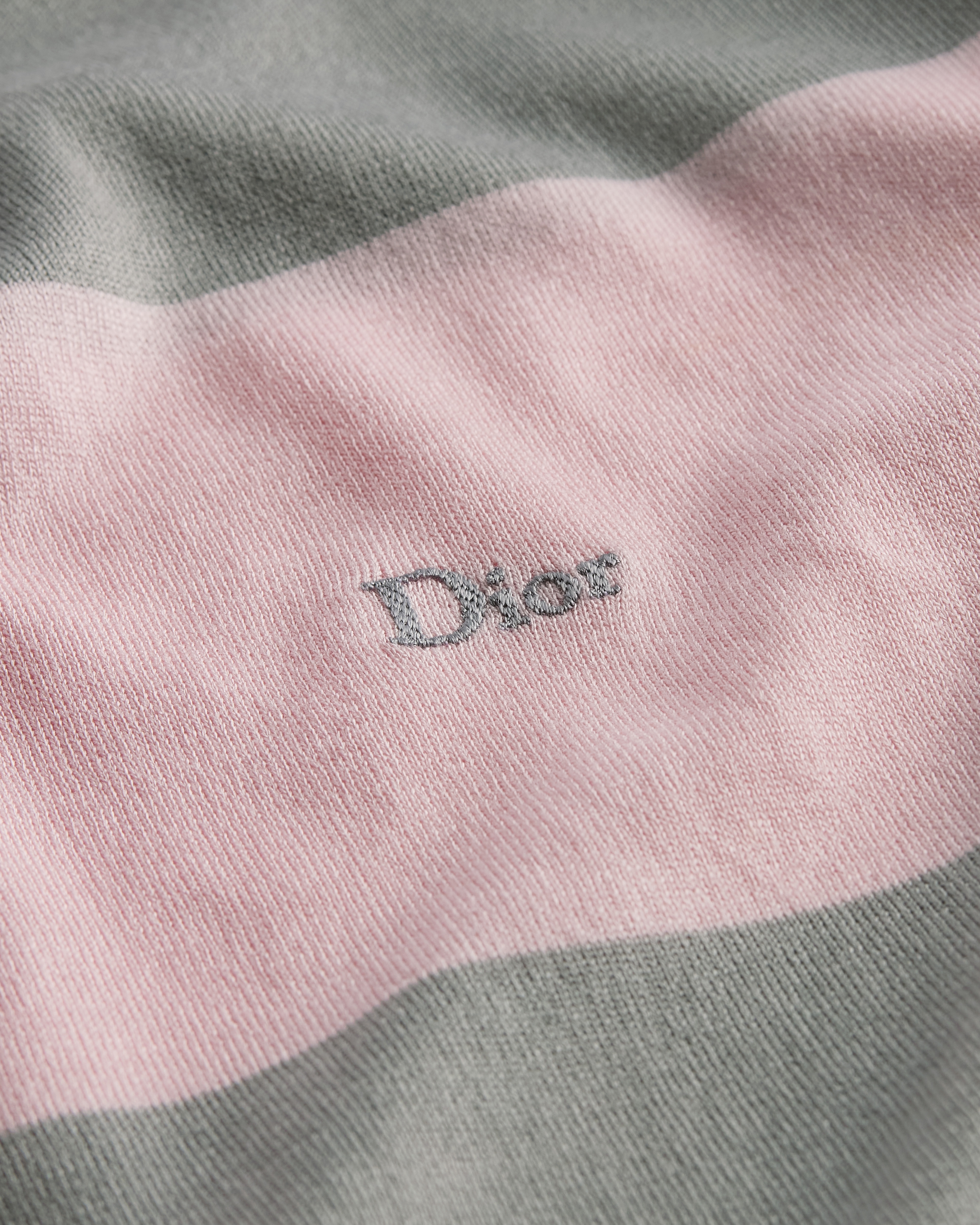 Dior Marinière Long-Sleeved Polo Shirt Gray and Pink Cotton Knit E09
