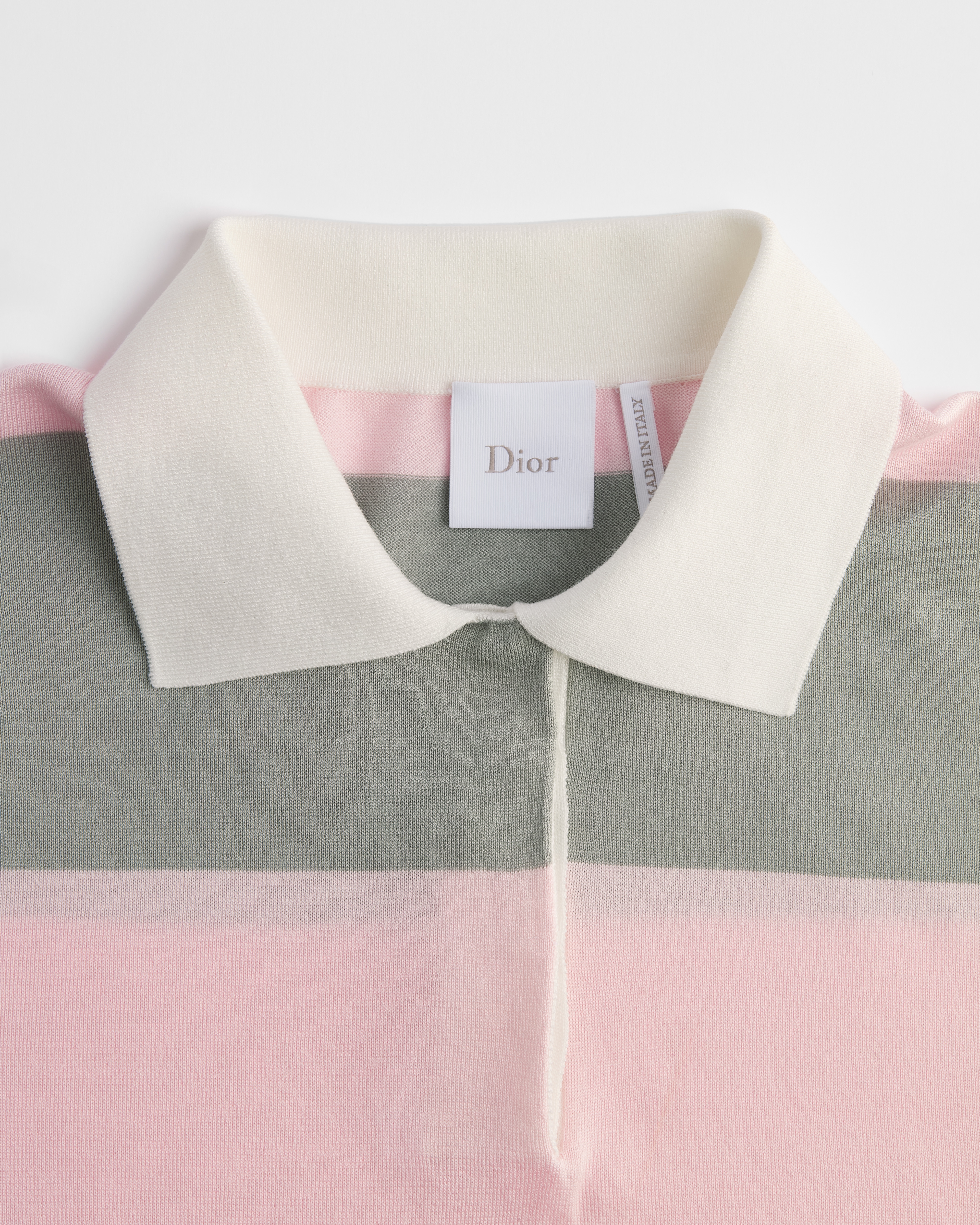 Dior Marinière Long-Sleeved Polo Shirt Gray and Pink Cotton Knit E10