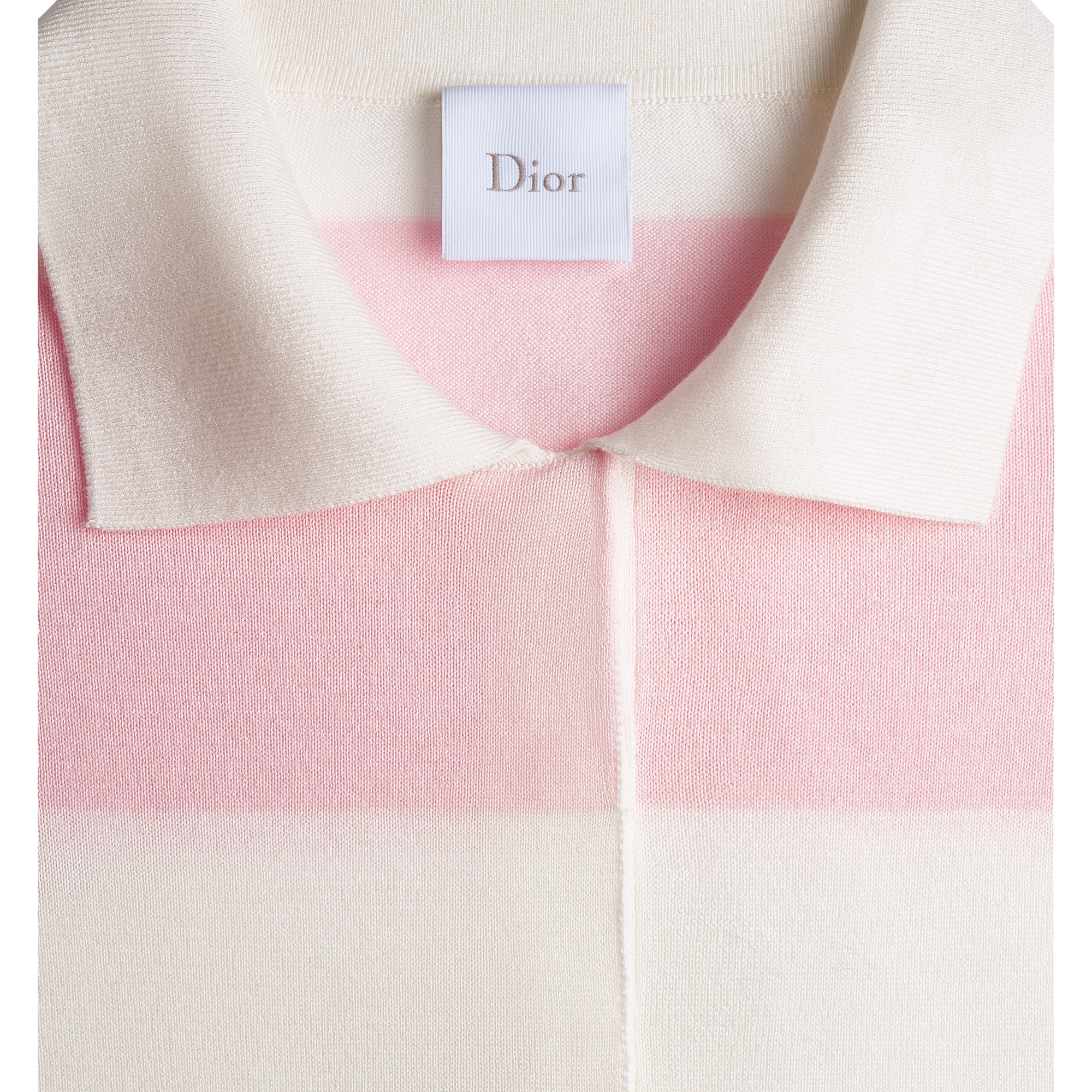 Dioriviera Dior Marinière Long-Sleeved Polo Shirt Pink and White Cotton Knit E10