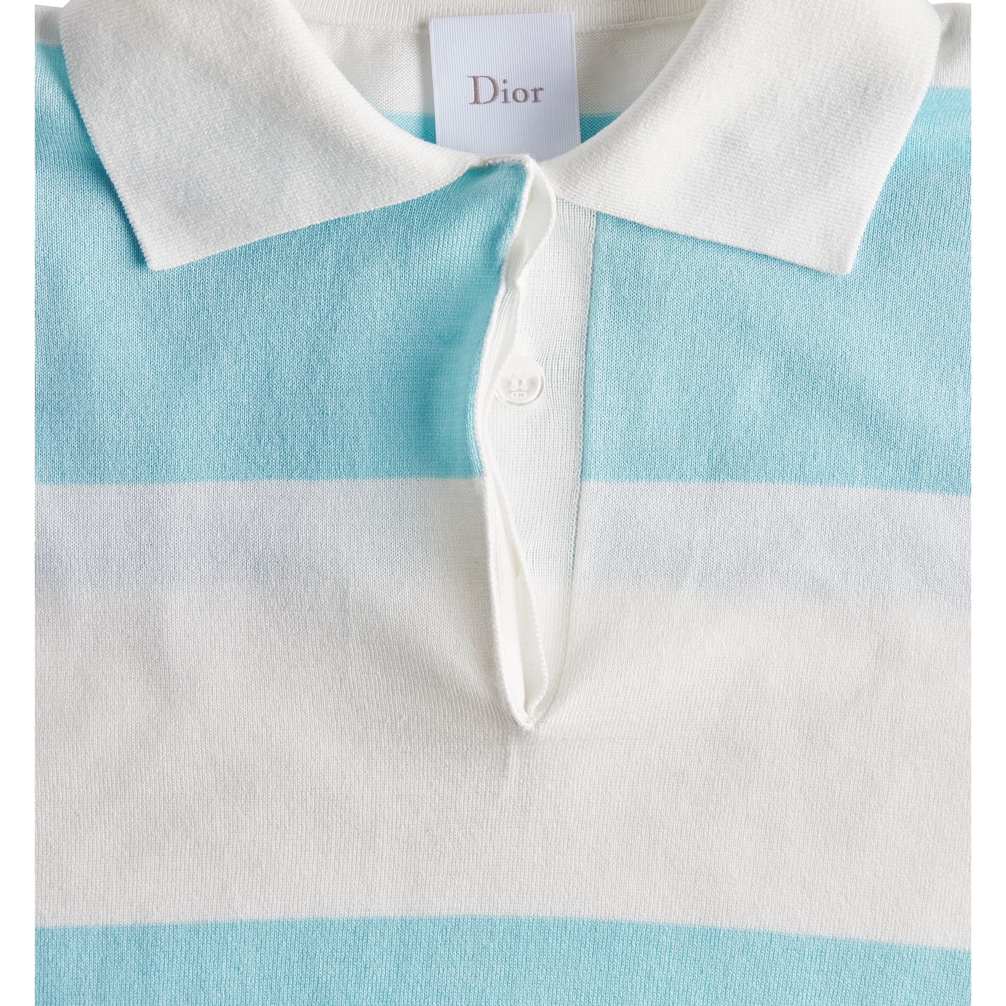 Dior Marinière Long-Sleeved Polo Shirt Blue and Ecru Cotton Knit E09