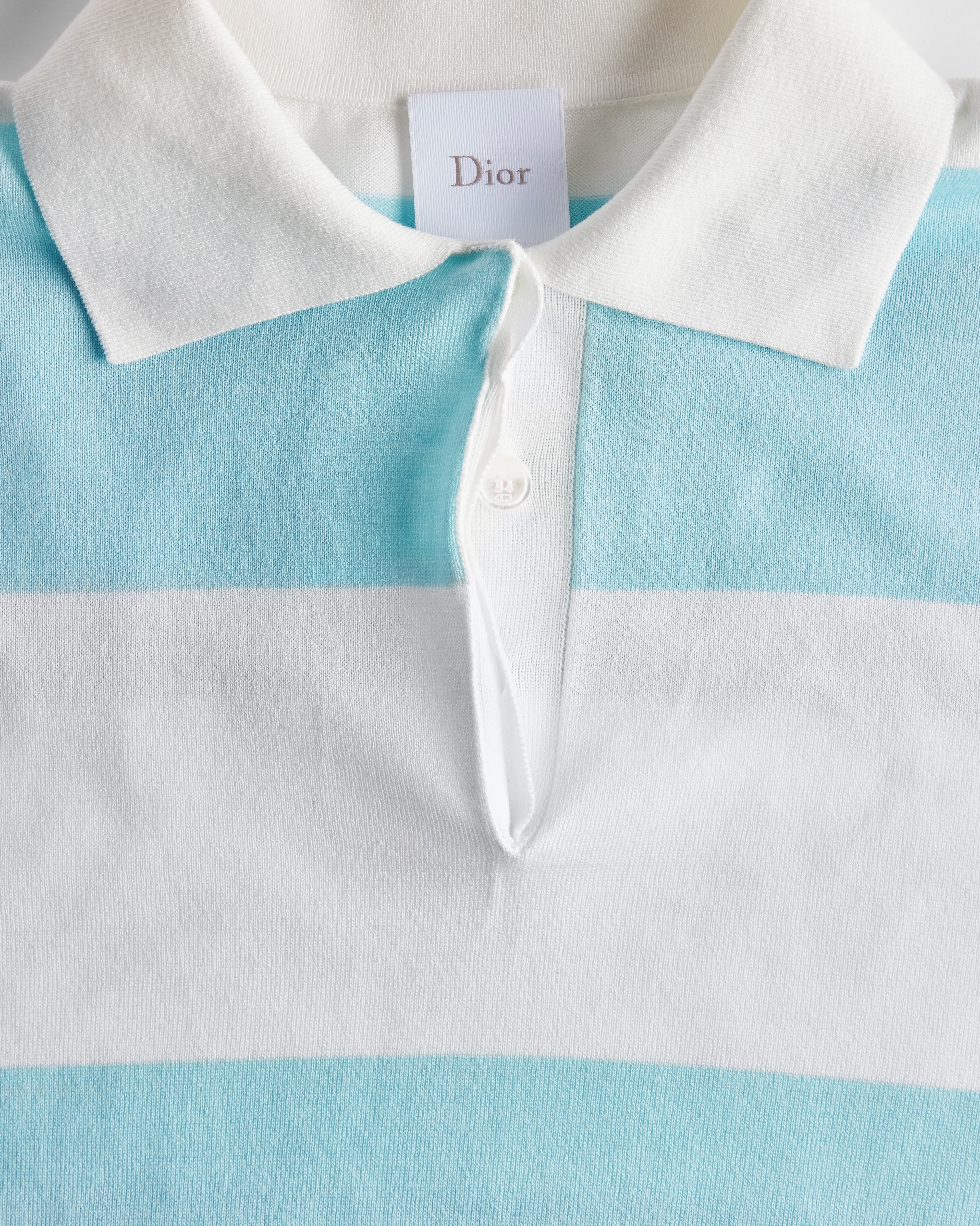 Dior Marinière Long-Sleeved Polo Shirt Blue and White Cotton Knit E09