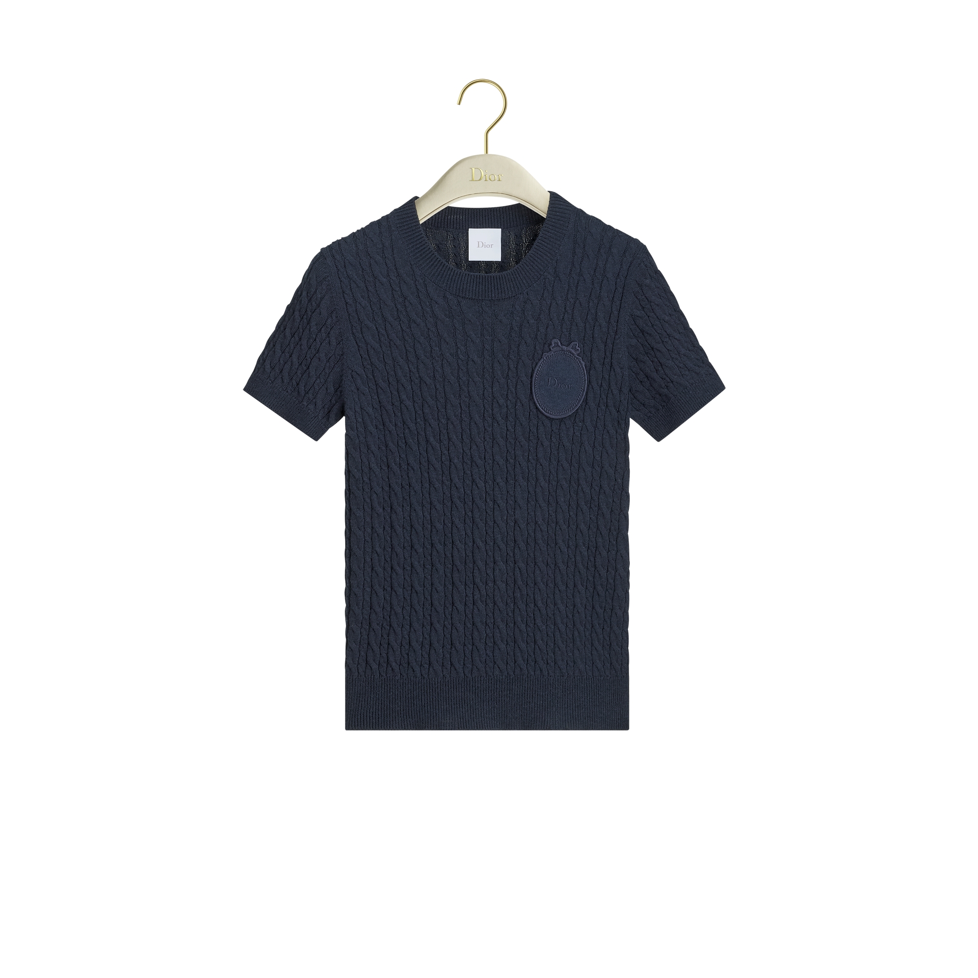  Navy Blue Cotton and Wool Cable-Knit