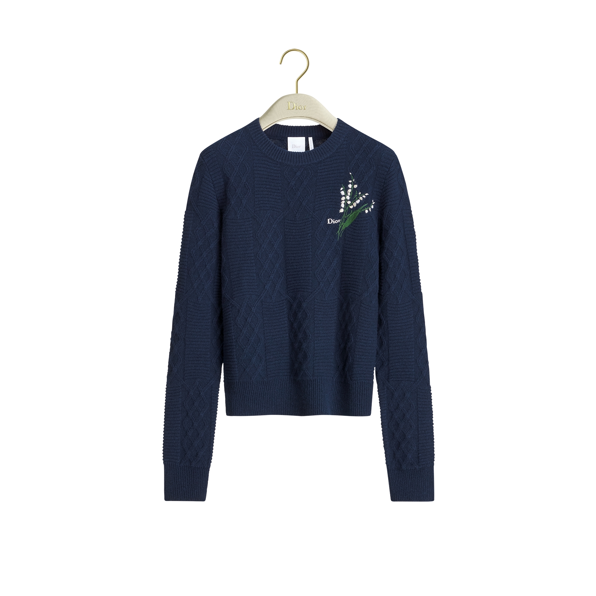 DIOR セーター Embroidered Fitted Sweater Navy Blue Lily of the Valley Wool and