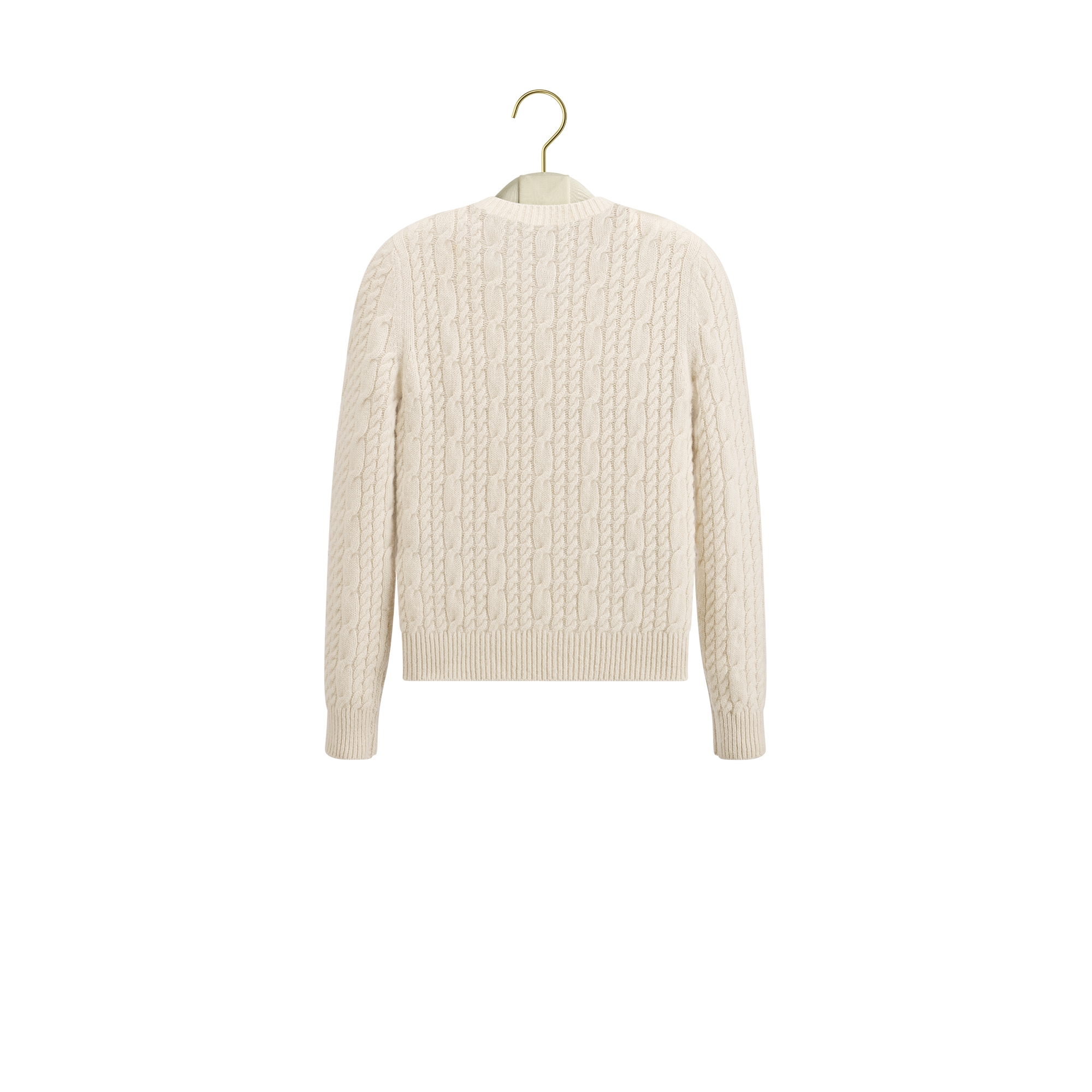 Embroidered Sweater Ecru Cashmere Cable-Knit with Three-Dimensional Dior Buttercup Flowers E08