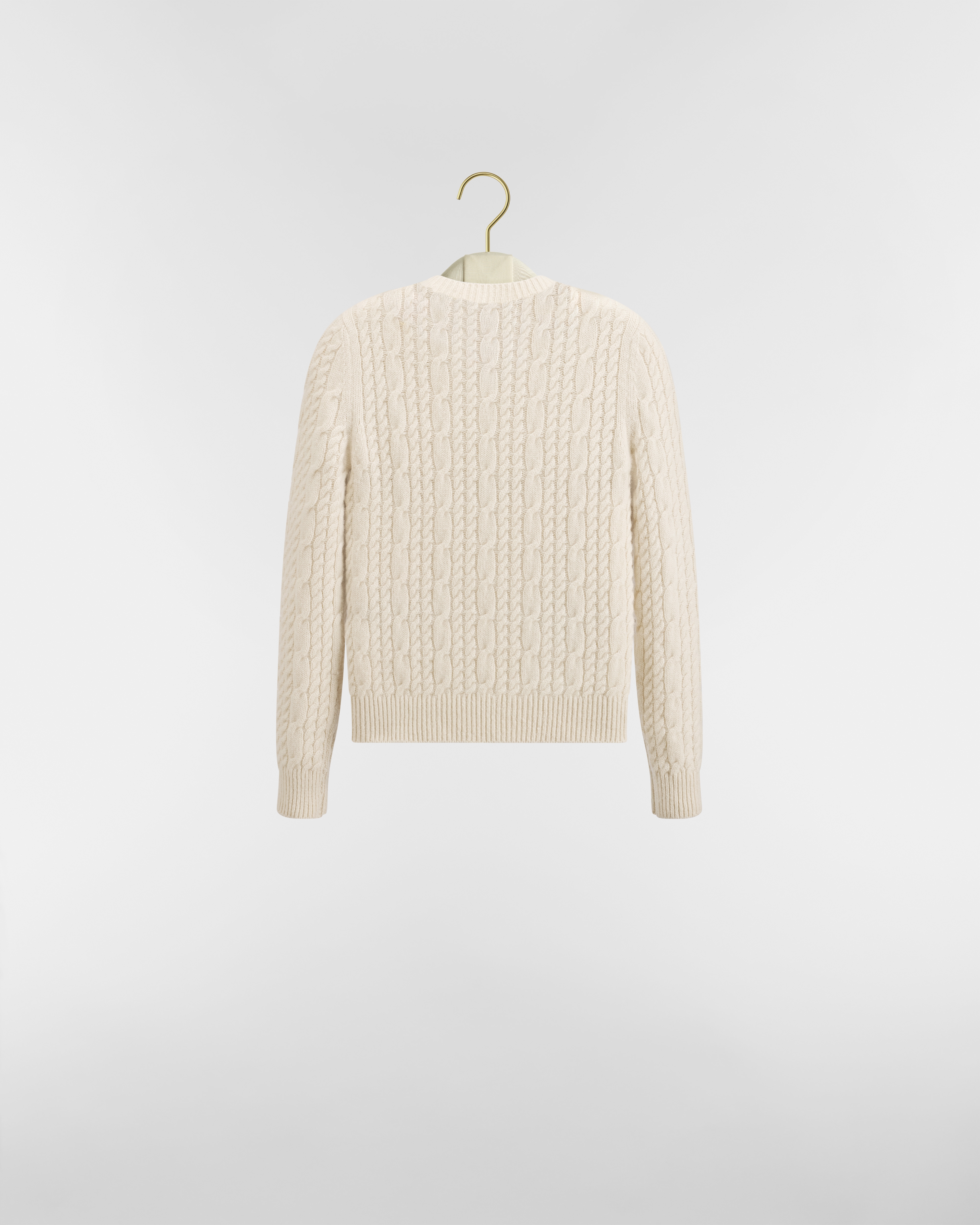 Pull brodé Maille torsadée de cachemire écru à fleurs Dior Buttercup tridimensionnelles E08