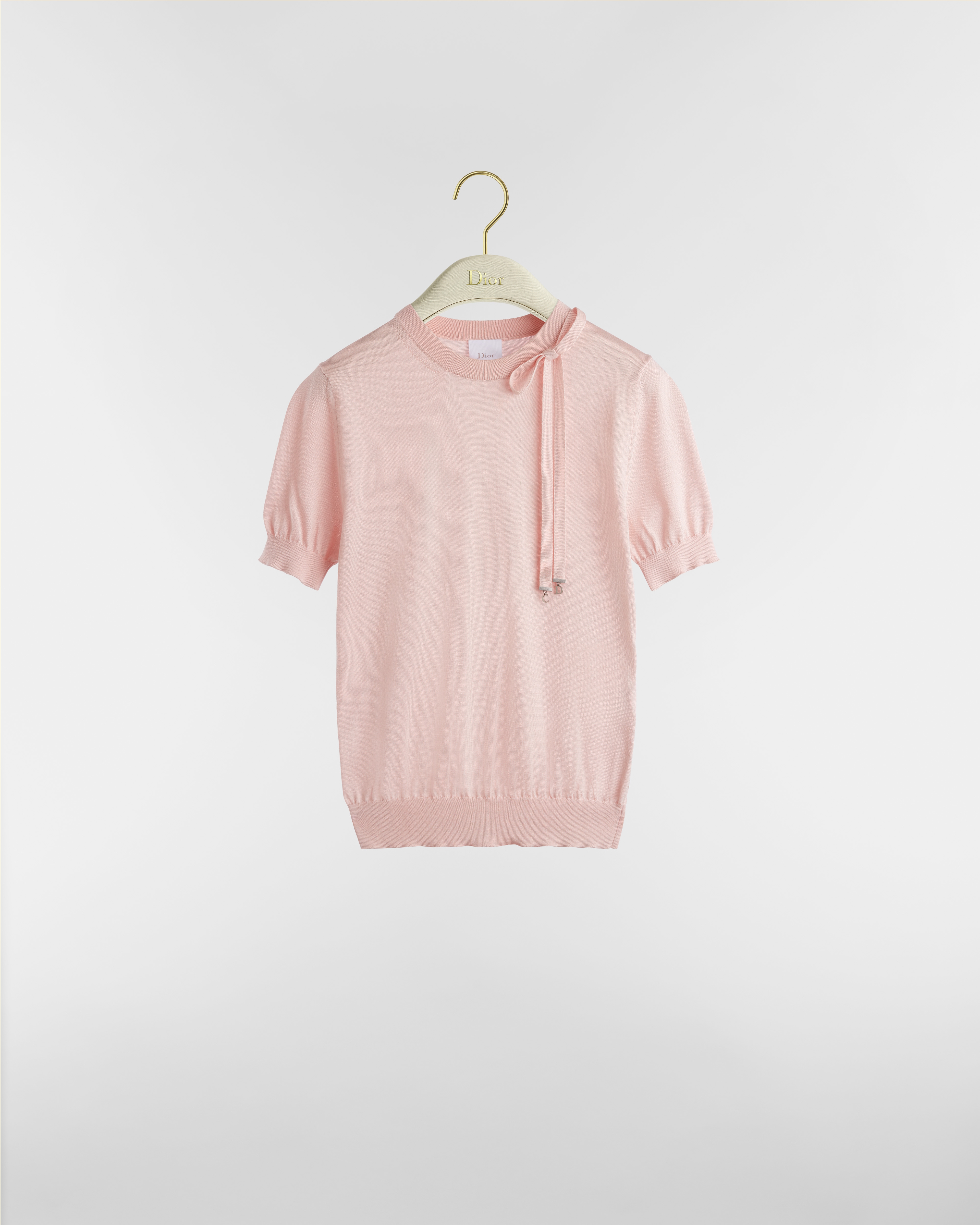 Suéter entallado de manga corta Punto de seda rosa E01