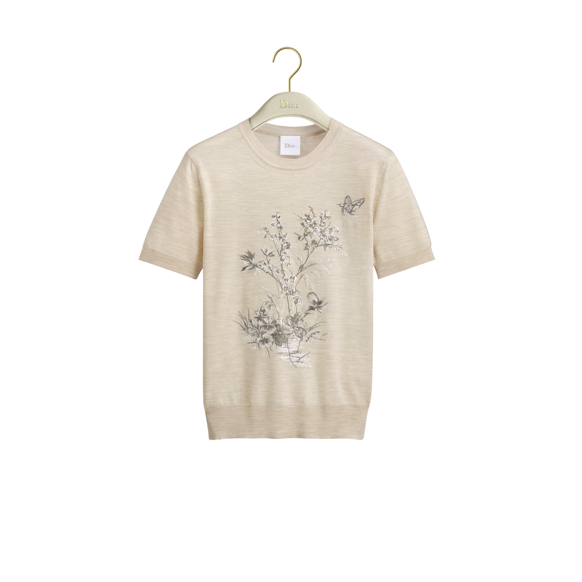  Schurwoll- und Seidenstrick in Beige mit Toile de Jouy Floral Garden Motiv