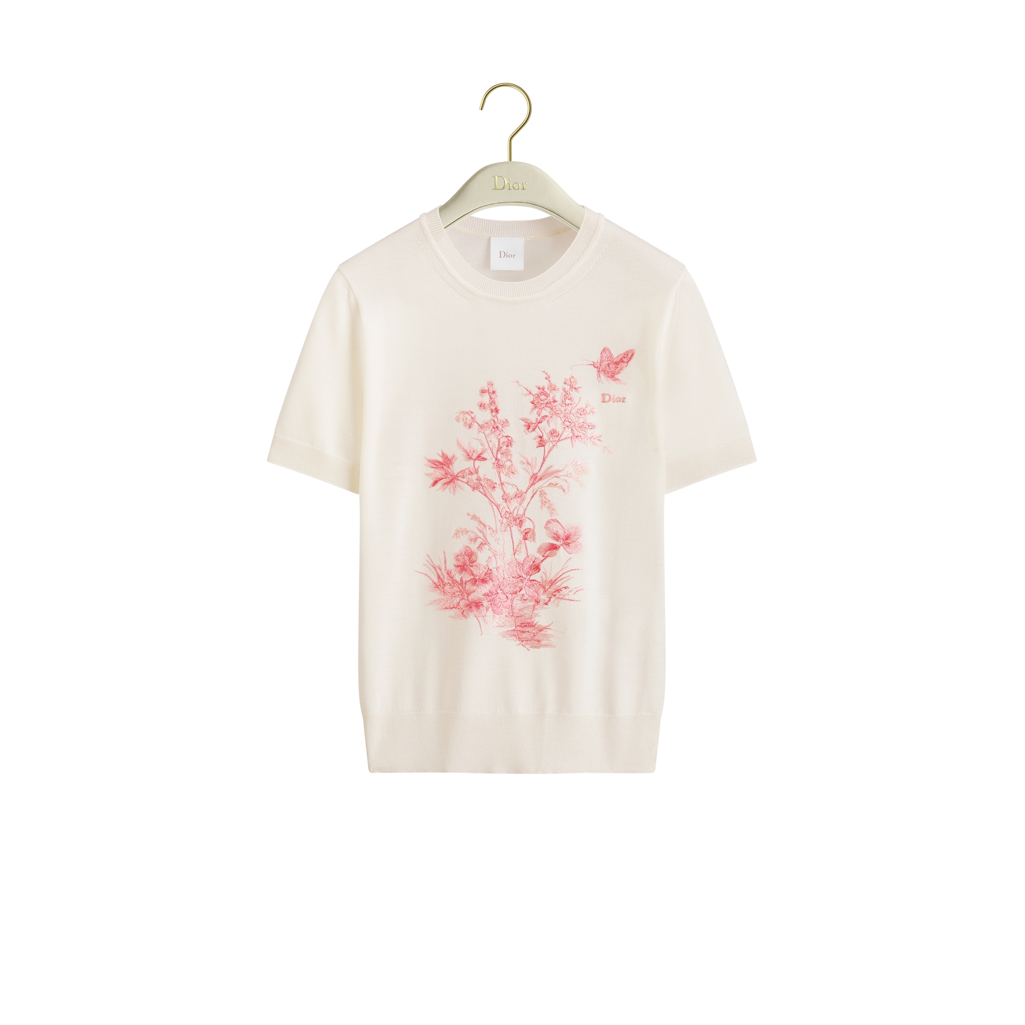  Maille de laine vierge et soie blanches à motif Toile de Jouy Floral Garden rose