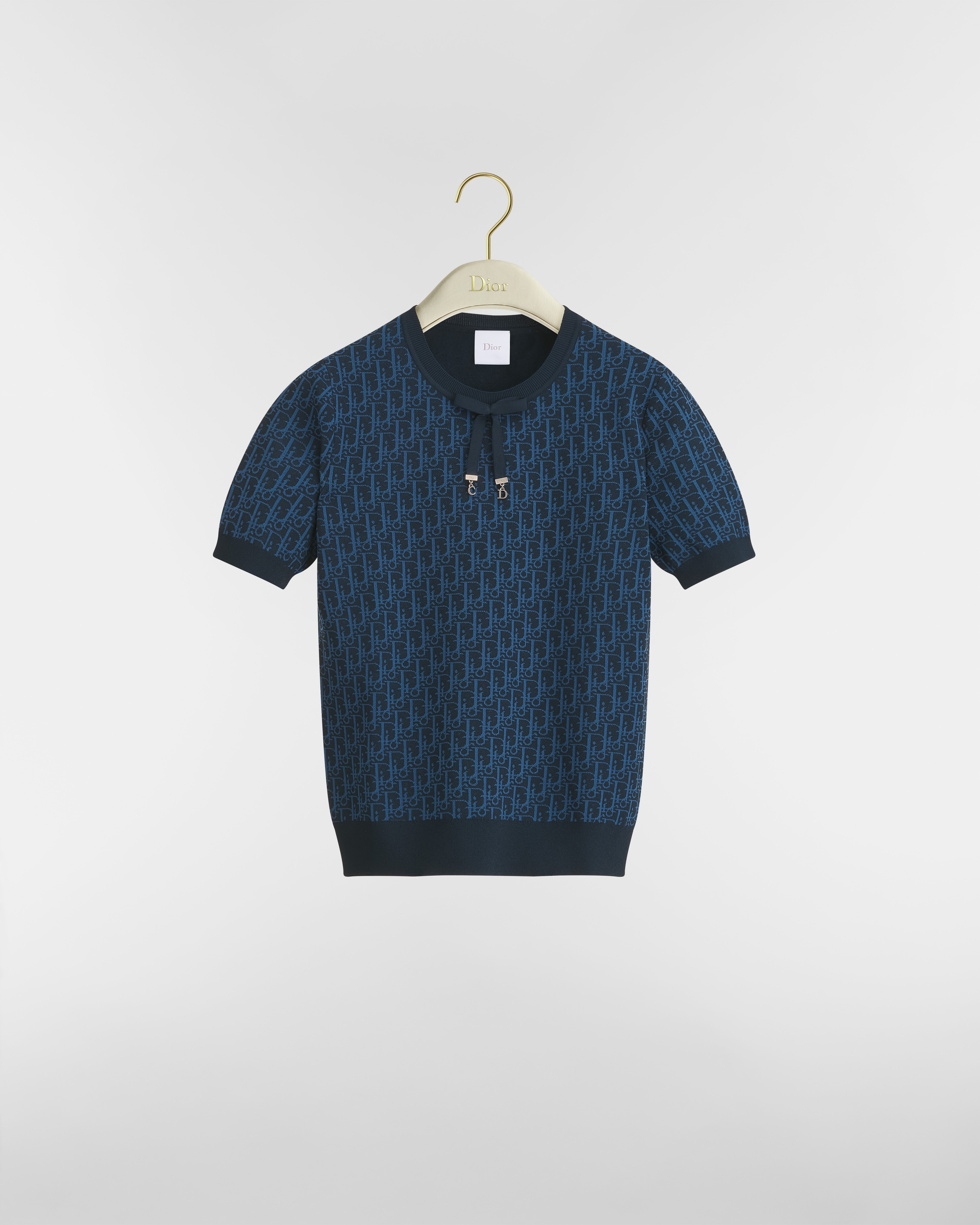 Short-Sleeved Sweater Navy Blue Dior Oblique Technical Jacquard E01