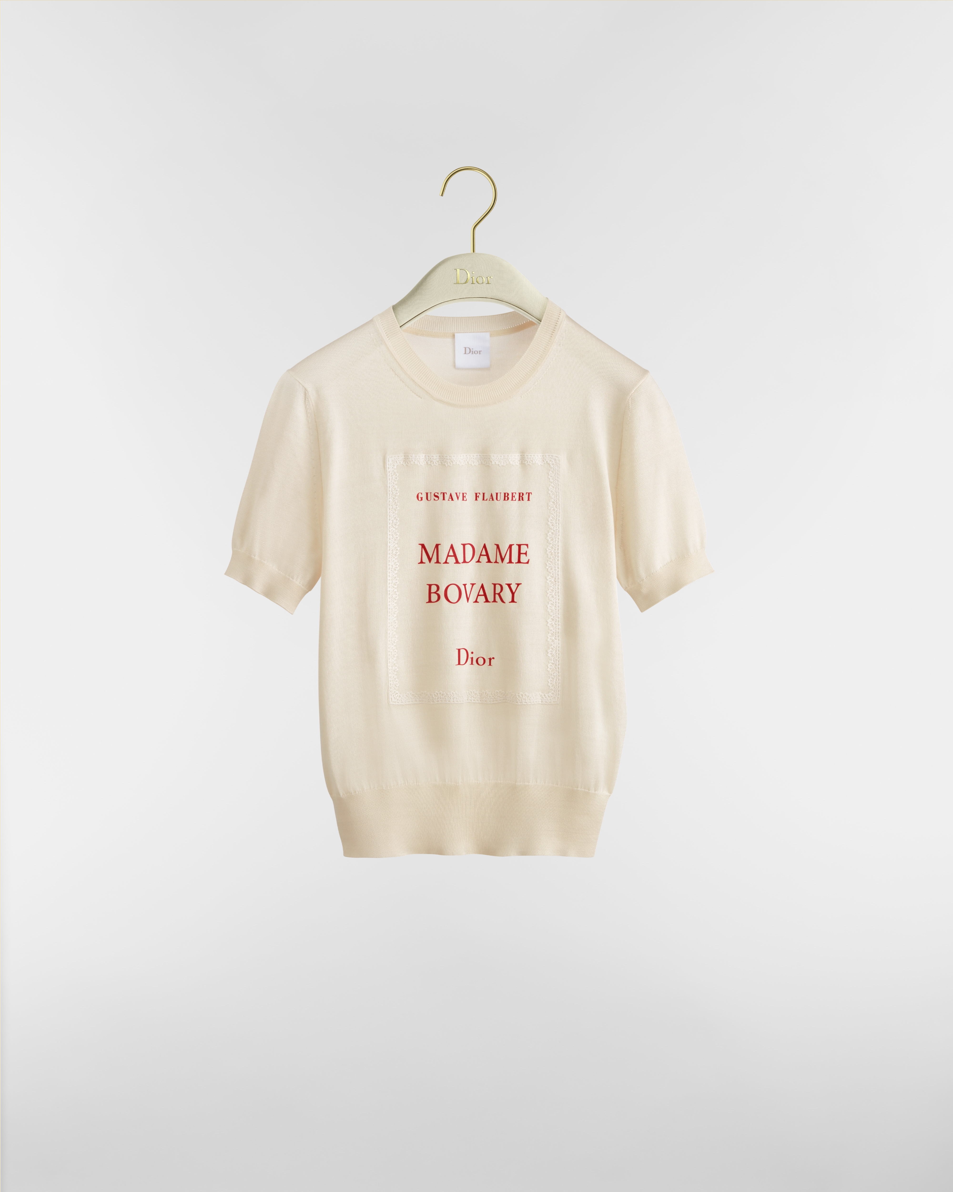 Suéter Book Cover com mangas curtas Malha de seda cru e vermelha E01