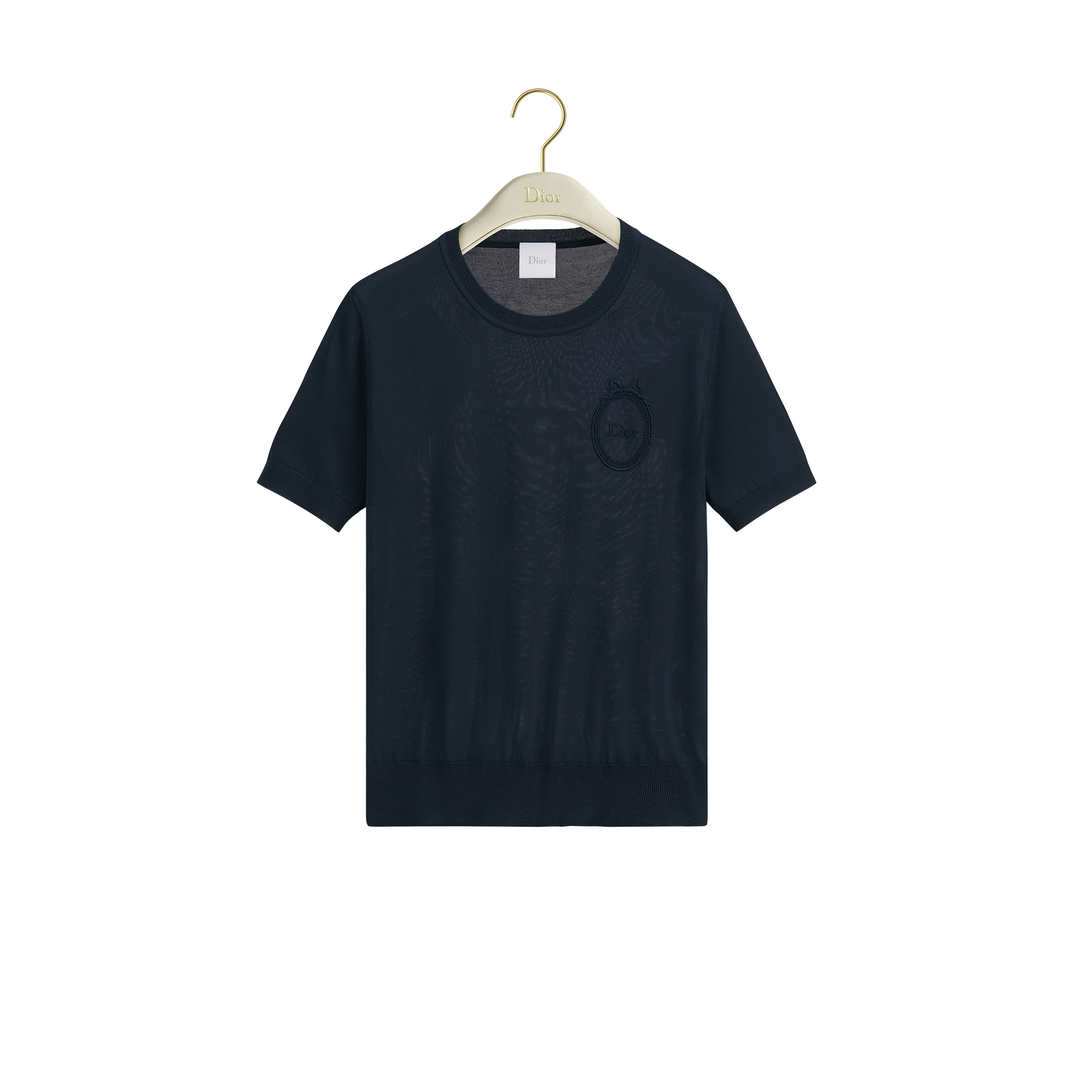 Embroidered Dior Médaillon Short-Sleeved Sweater Navy Blue Silk