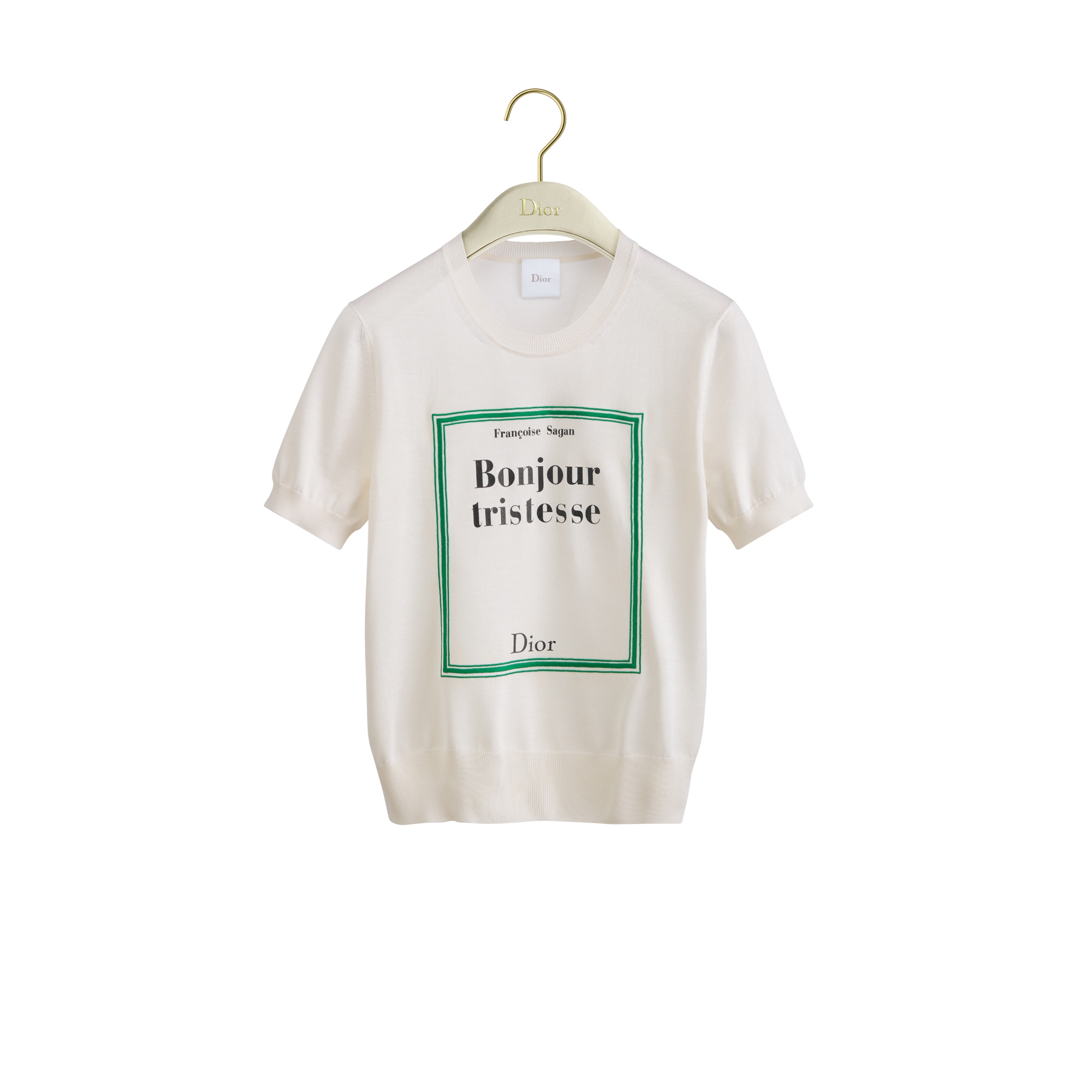 Book Cover Short-Sleeved Sweater White and Green Silk Knit E01