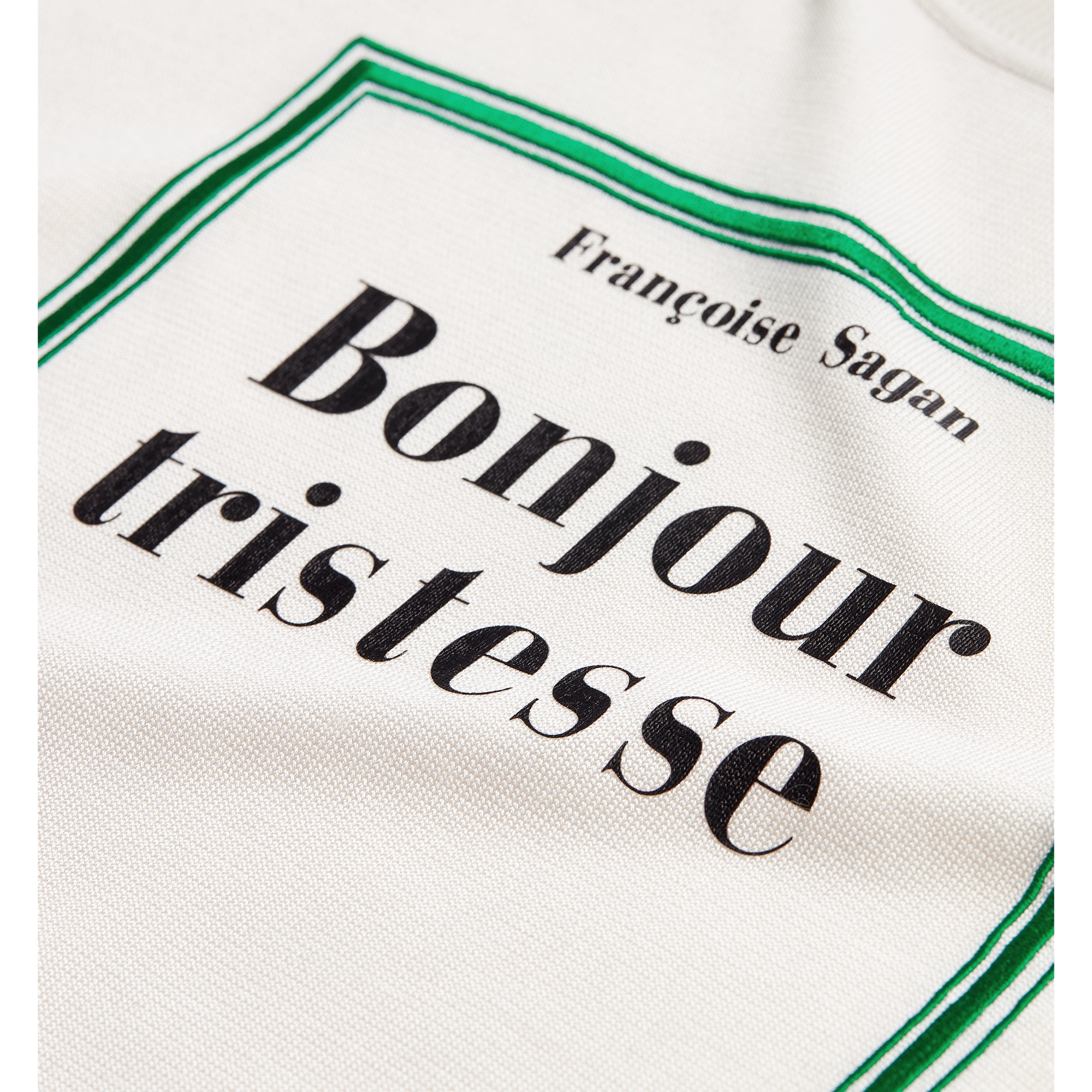 Book Cover Short-Sleeved Sweater White and Green Silk Knit E09