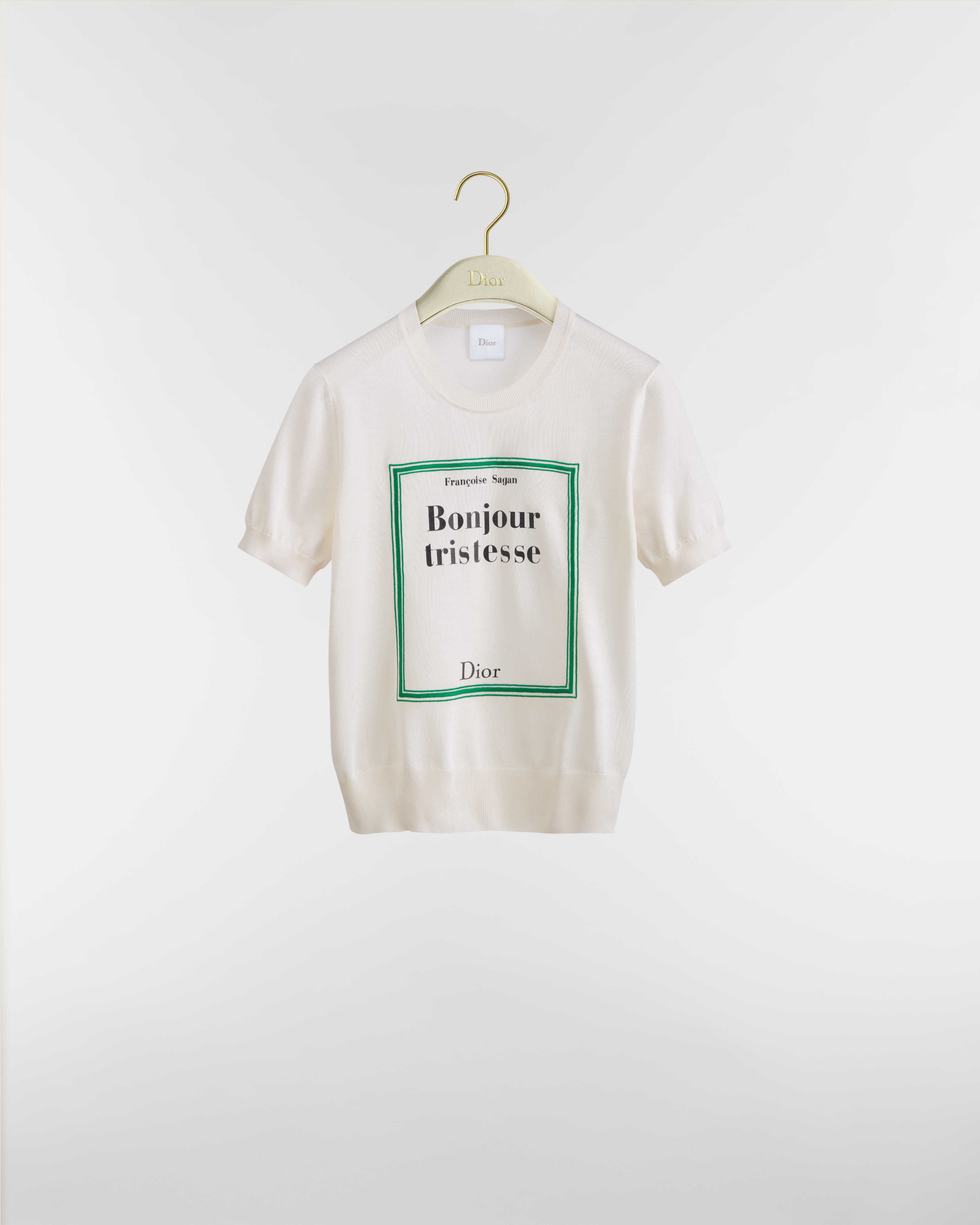 Suéter de manga corta Book Cover Punto de seda blanco y verde E01