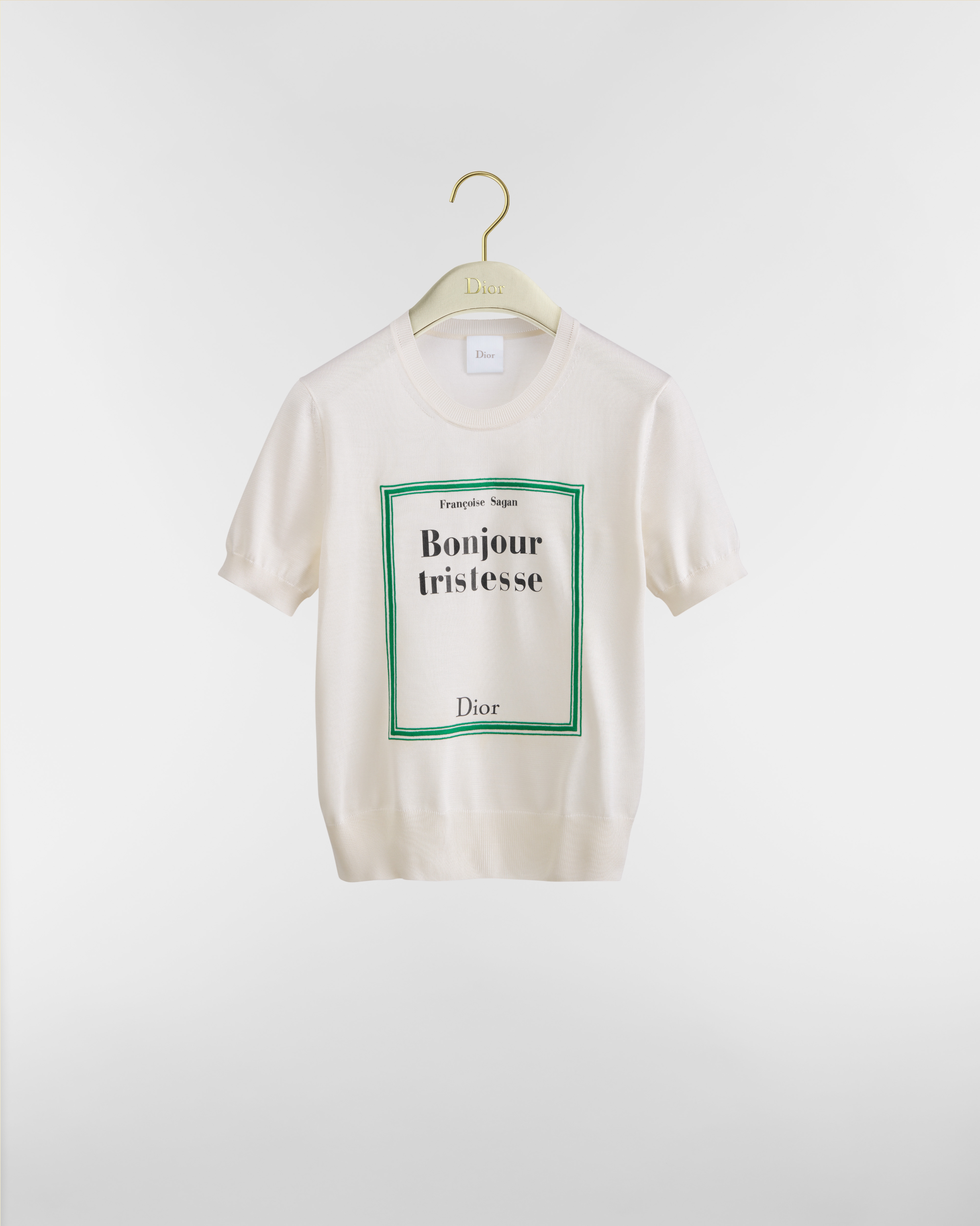 Book Cover Short-Sleeved Sweater White and Green Silk Knit E01