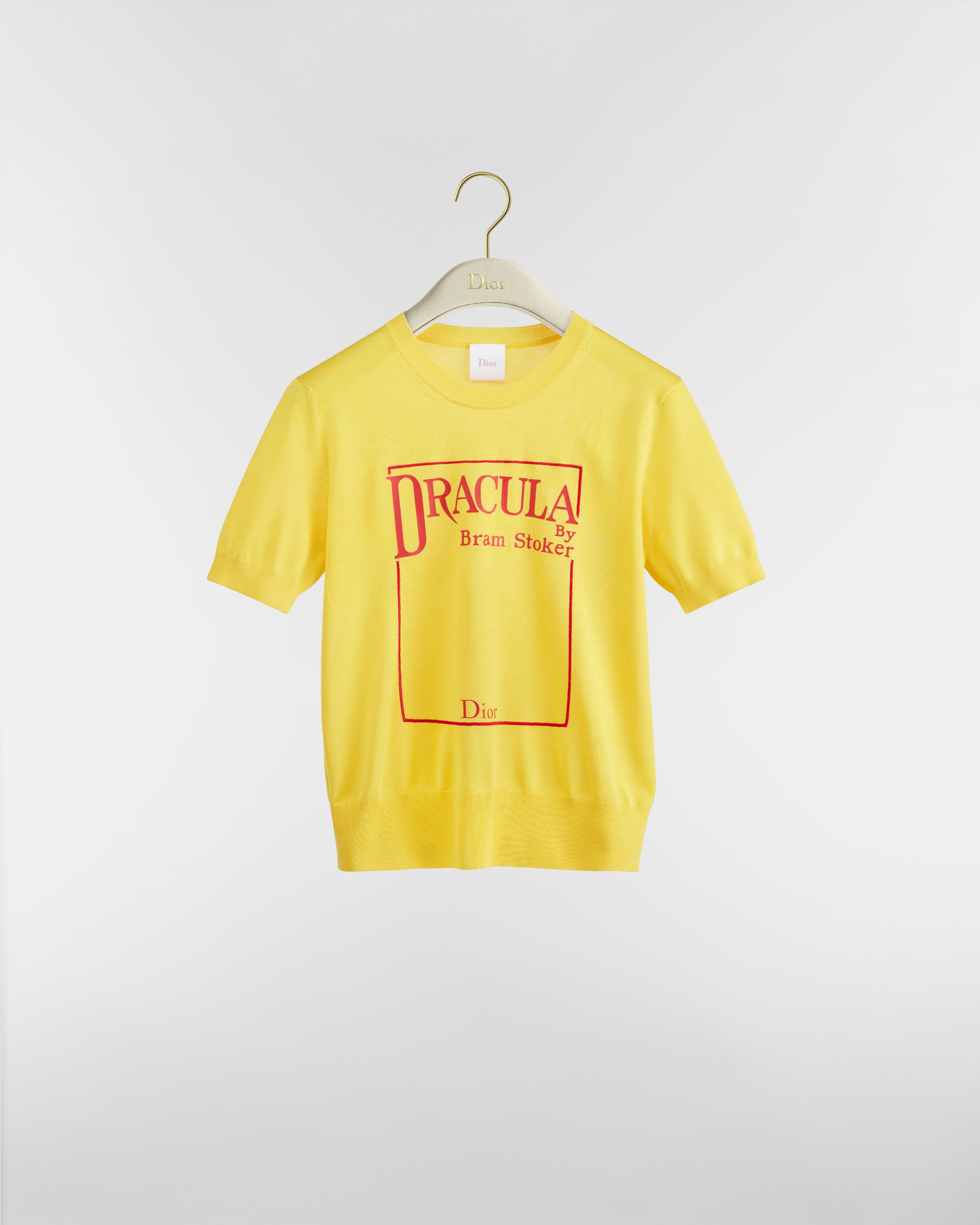 Trui met korte mouwen en Book Cover-motief Gebreid van gele en rode zijde E01