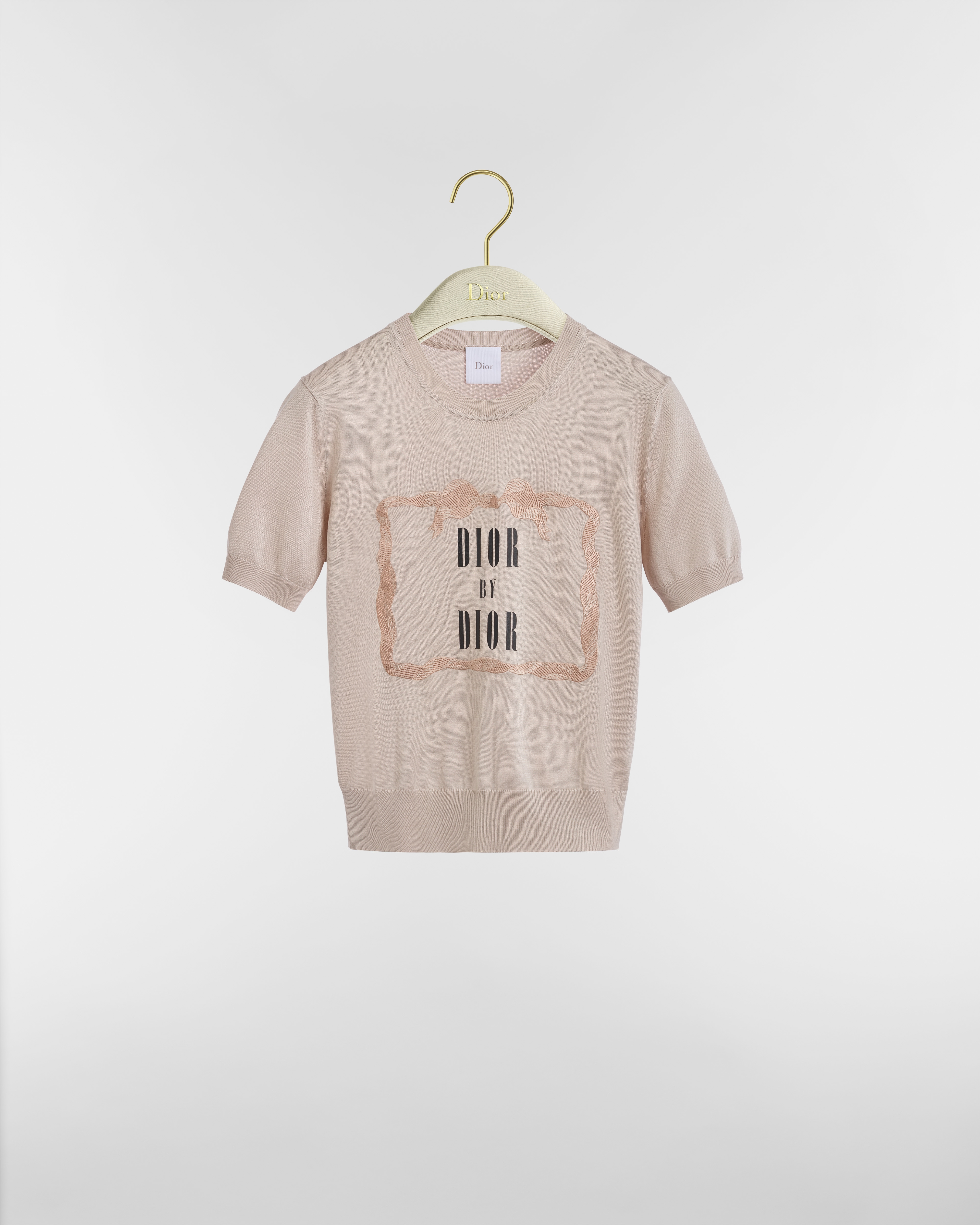 Suéter de manga corta Book Cover Punto de seda en beige y negro E01