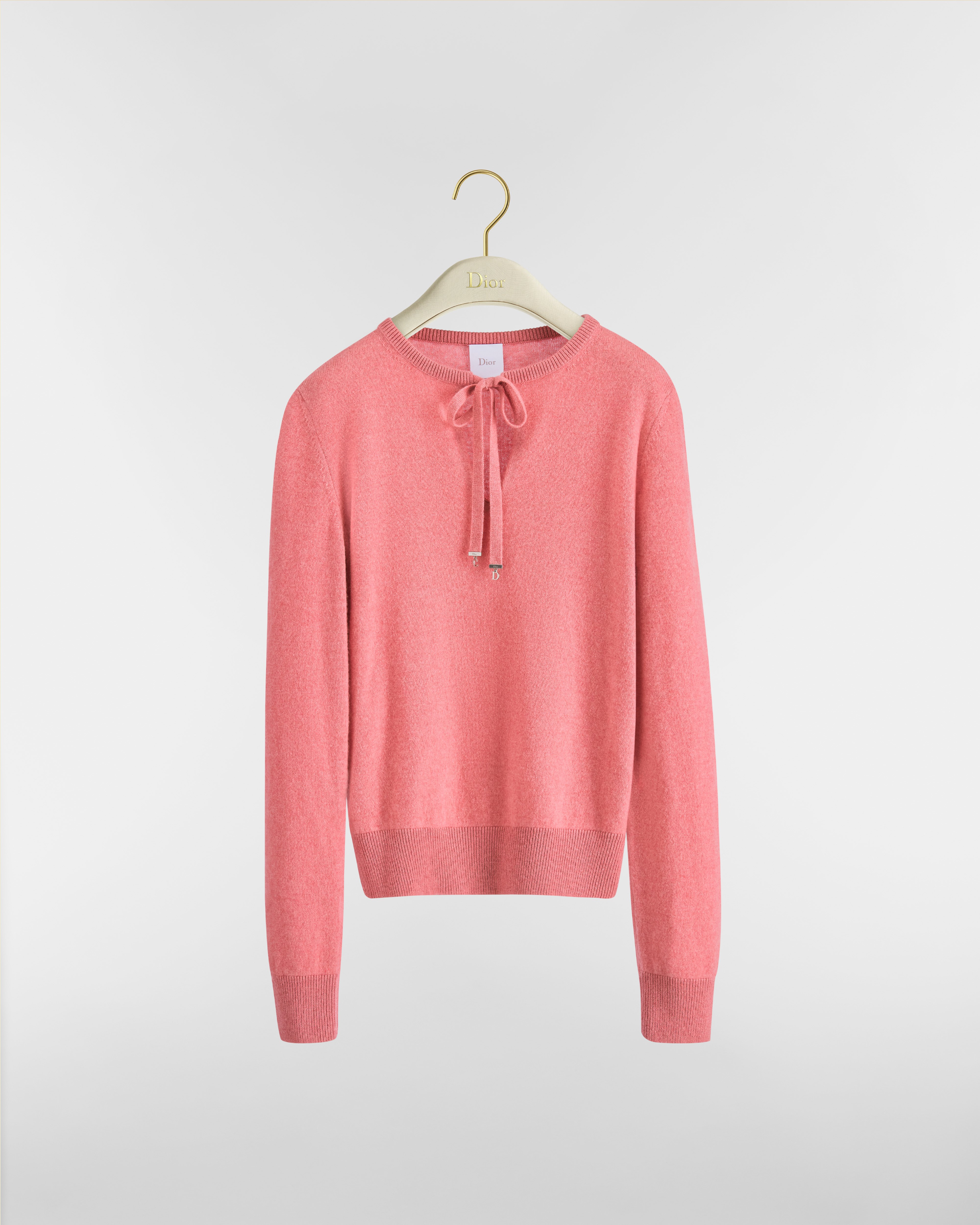 Suéter con lazo en el cuello Punto de cachemira rosa