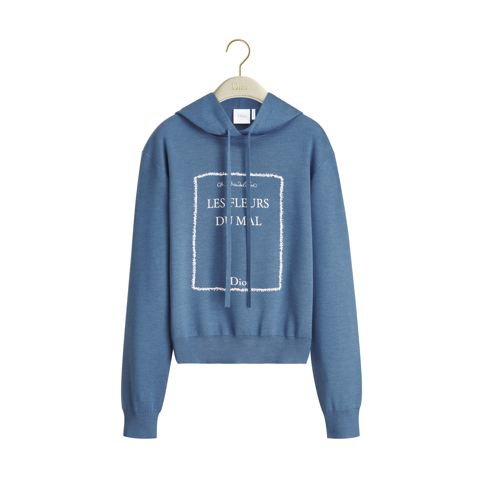 Book Cover Hooded Sweatshirt Blue and White Cashmere-Silk Blend E01
